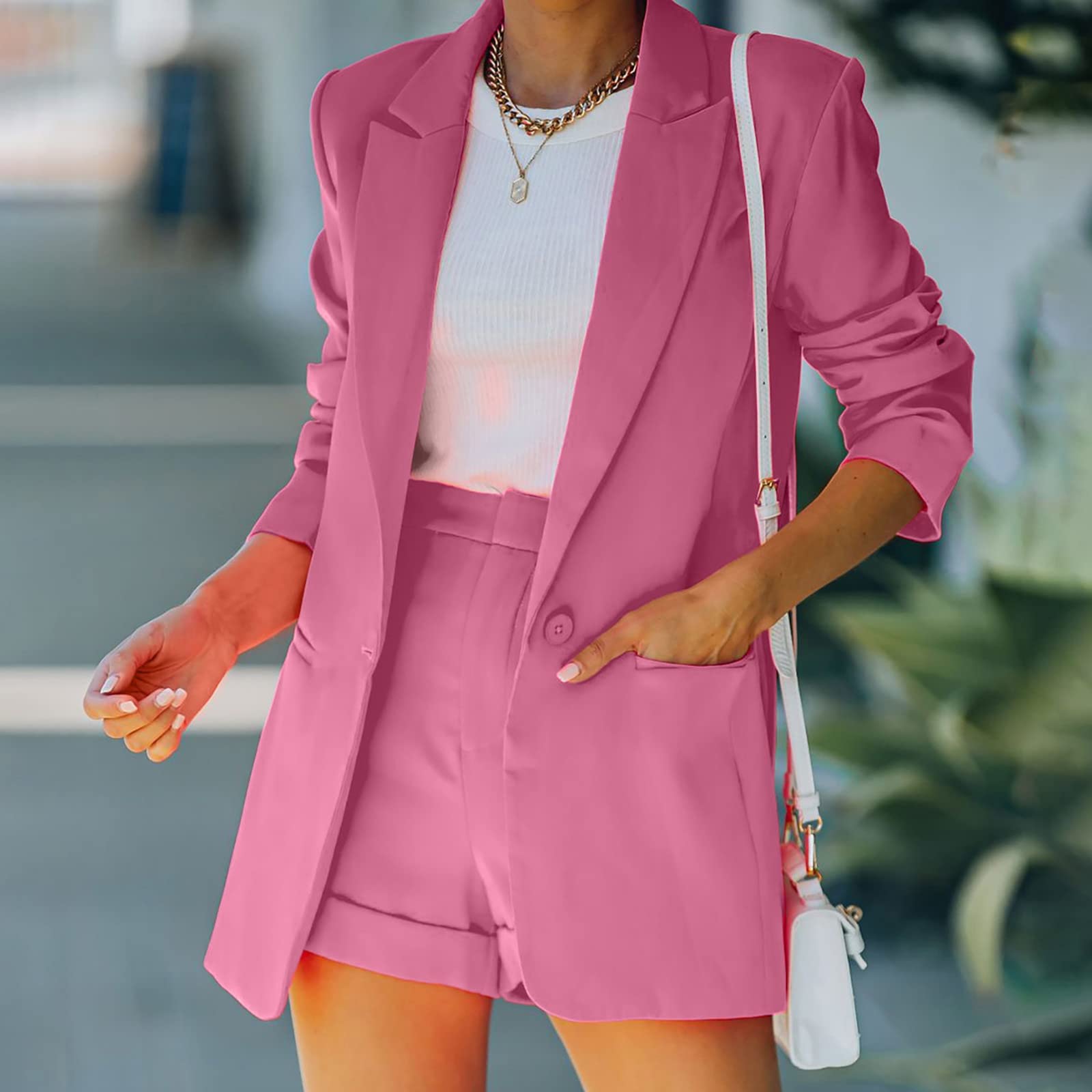 Modische Damen Anzugjacke leichtem Strick für Business Freizeit mit elegantem gekerbten Kragen langen Ärmeln