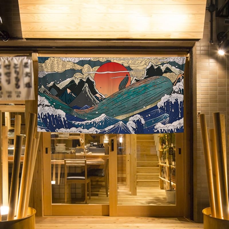 Cortina de media ventana noren para separar ambientes y ocultar la cocina con estilo japonés