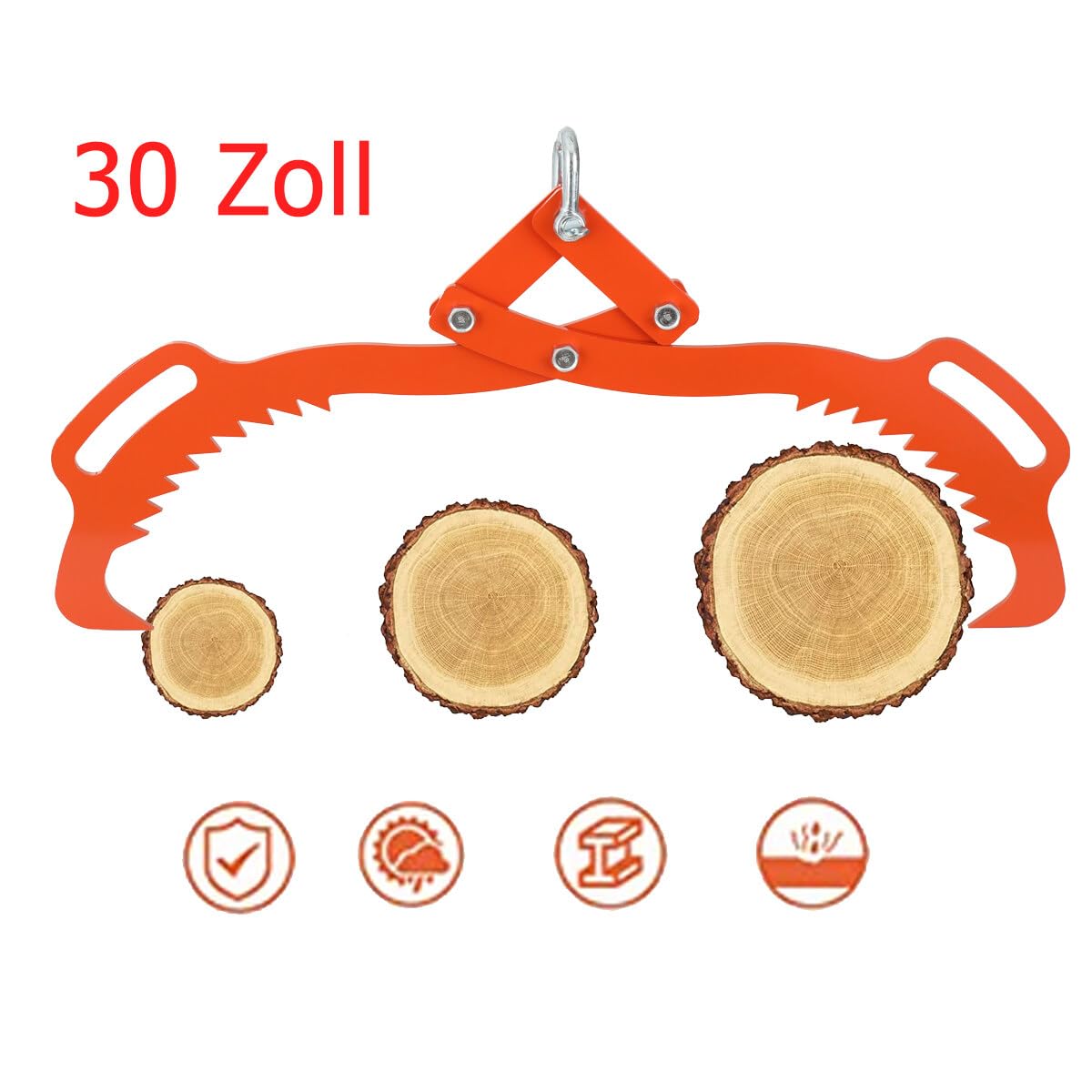 30 Zoll Forstzange für Baumstämme bis 762 mm, 500kg Zugkraft Rückezange Holzzange Holzgreifer, Hebezange mit 2 Klemmdornen zum Fassen und Transportieren von Holz
