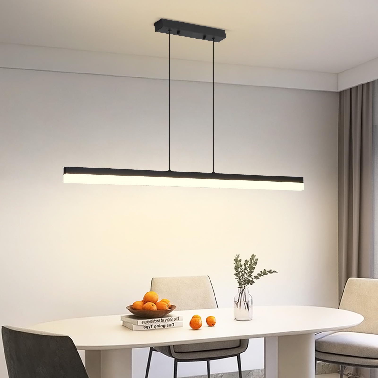Mikeru Lampada a Sospensione Dimmerabile da 80CM, Lampada a Sospensione Lineare a LED 10%-100% Luce a Sospensione per Isola Cucina con Funzione di Memoria 3000K-6000K Lampada a Sospensione Moderna