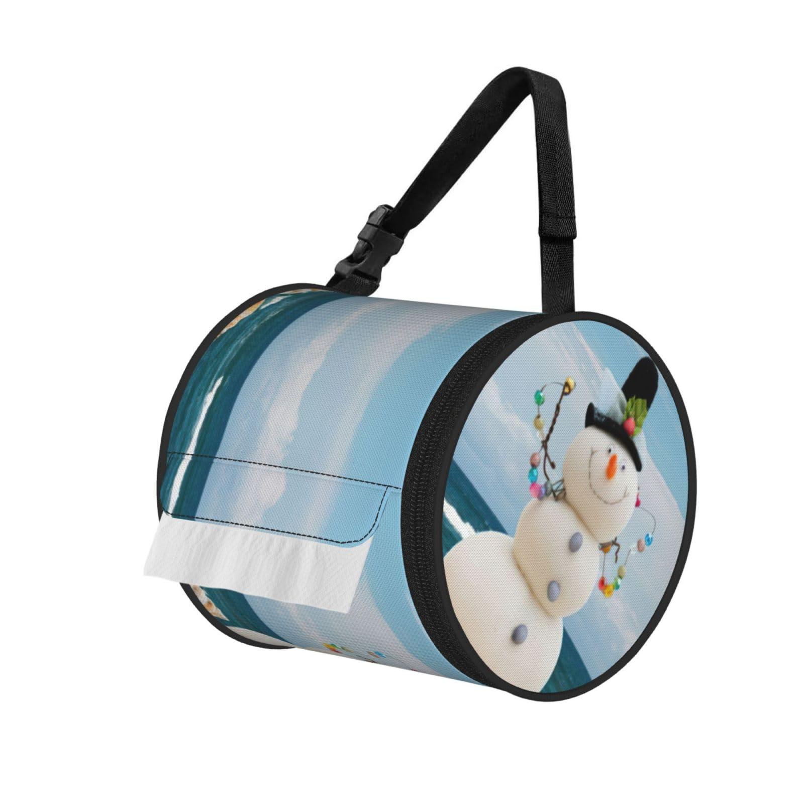 Snowman With Seashells Sitting On Sandy Beach Print Fashion Tissues Organizer Box, Hanging Tissue Holder For Purse Coins For Car Office Daily Outing