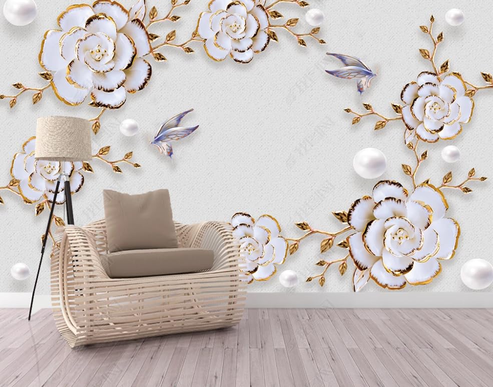 Papier Peint Intissé Fleur de Bijoux Relief Poster Géant Mural Masquer Imperfections