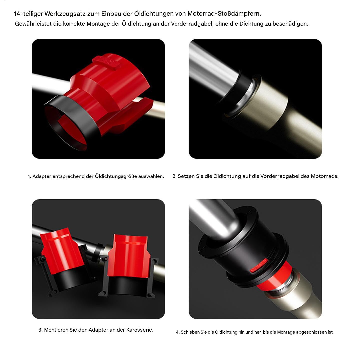 Driver per guarnizioni moto – Set di attrezzi di montaggio ergonomico costruzione robusta design antiscivolo | Attrezzatura per paraolio ammortizzatore per moto, garage, officina, Hauswartun