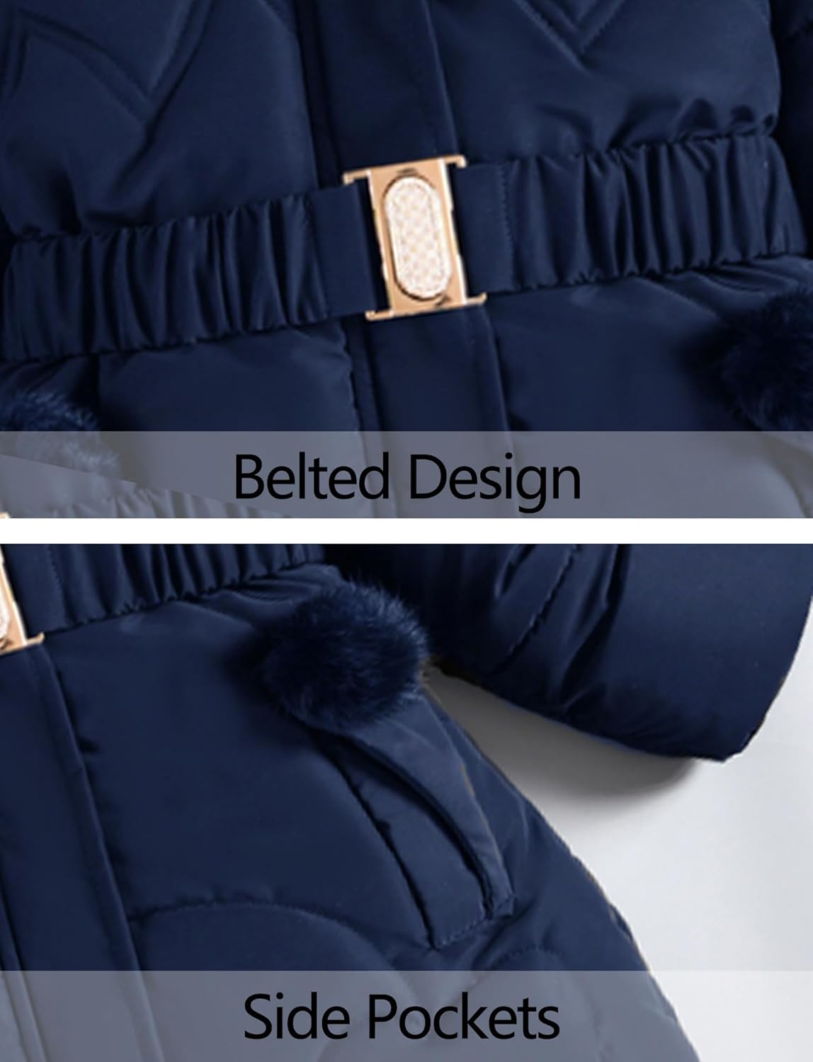 Happy Cherry ガールズ ウィンターコート パーカー フリース裏地 キッズ スノーフード パファージャケット 暖かい ウエ