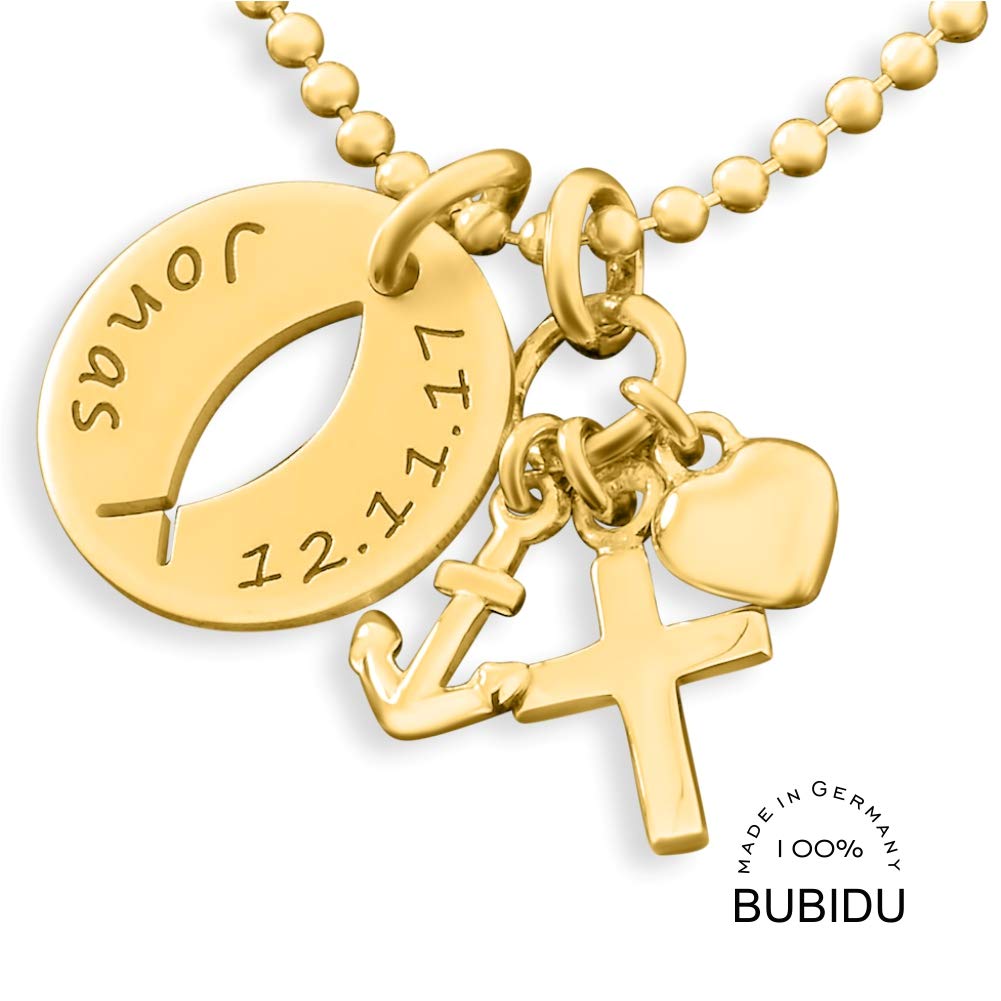 Namenskette 925 Silber goldkette mit Gravur Taufkette Taufe Silberschmuck Taufschmuck Glaube Liebe Hoffnung Kette Ichtys Baby Heilige Taufe Kinderschmuck | HANDMADE IN GERMANY