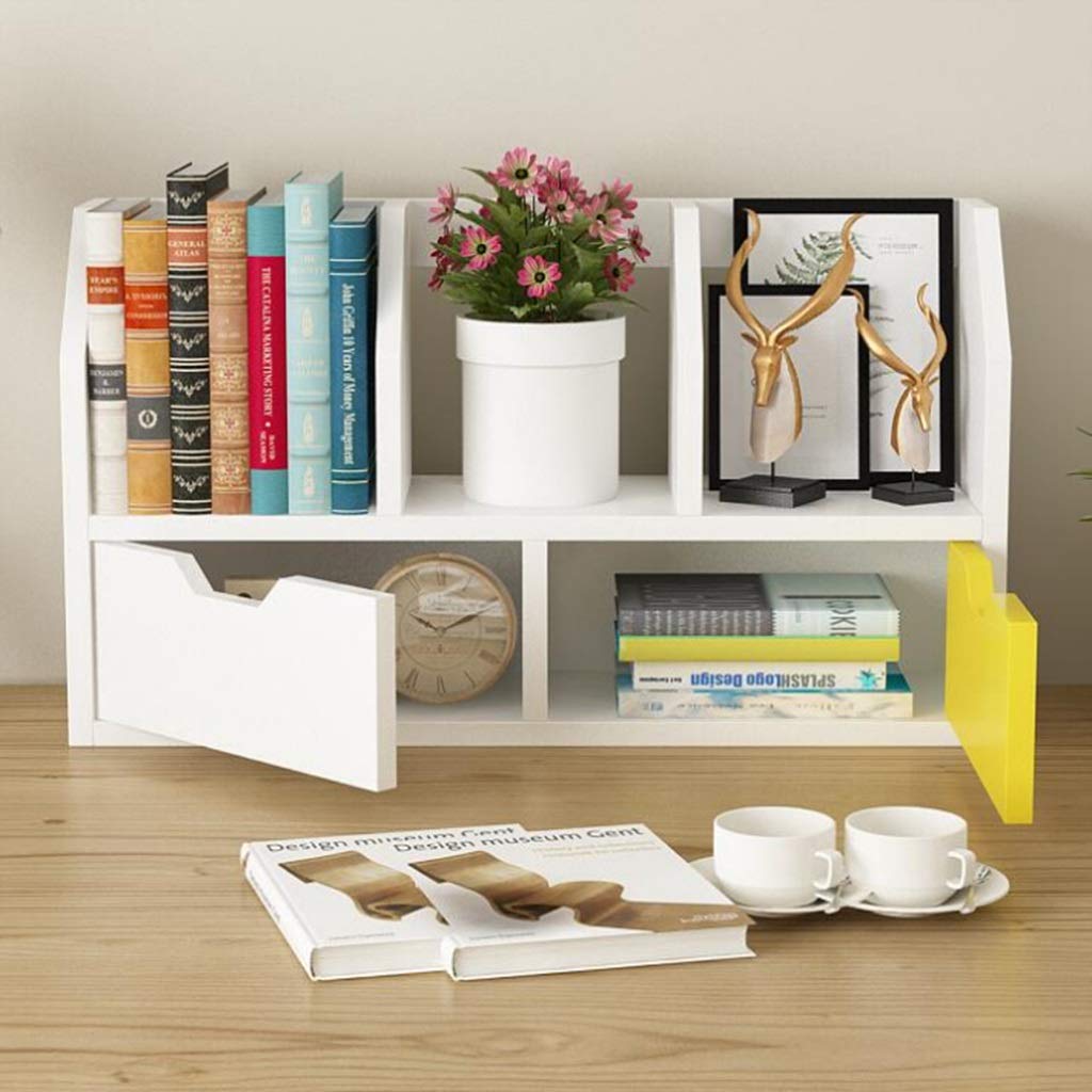 Bookcases Wood Desktop Bookshelf Office Desk Organizer Wood Desk Storage Rack Free Style Display Shelf Countertop Bookcase For Home Decoration Decorat(Brązowy-Z Szufladą)