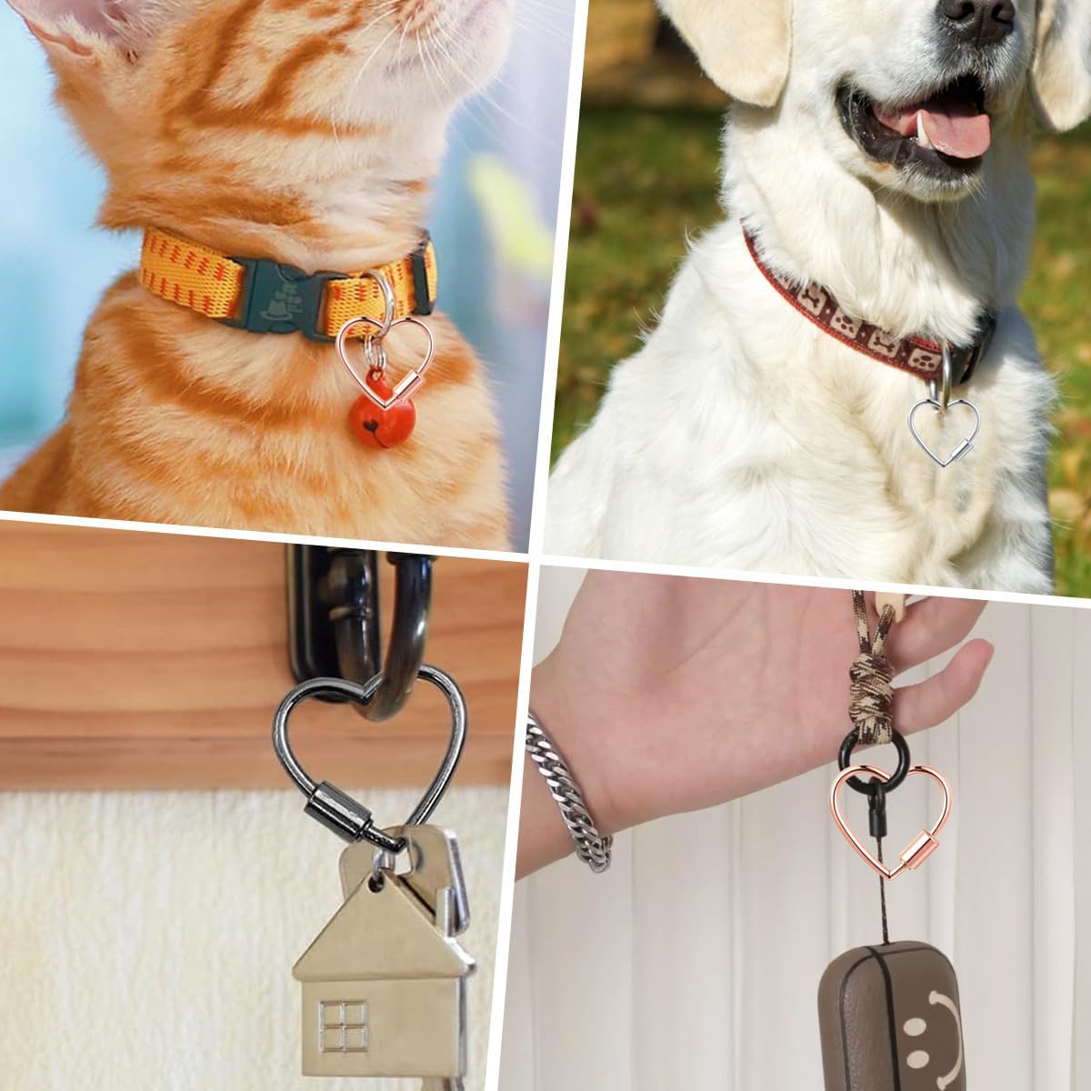 4 Pcs Heart Shaped Carabiner Keychain Clips Multi-Color Metal Heart Screw Lock Key Rings for Necklace DIY Camping Travel Use (3×3CM) - Image 7