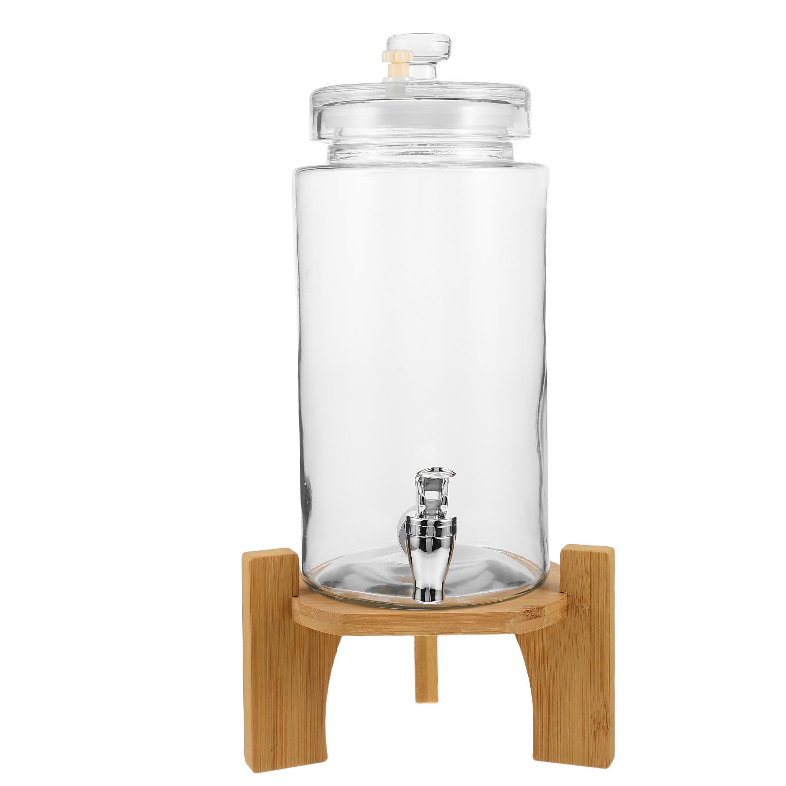 OUNONA Getränkespender für Kaltgetränke, 2,5-Liter-Glasbehälter mit Holzständer für Eistee, Saft und aromatisiertes Wasser, ideal für sommerliche Partys