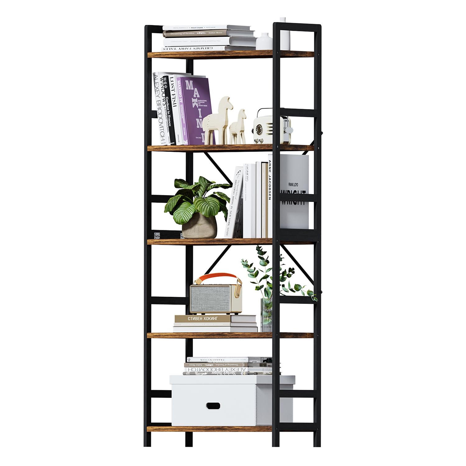 Bücherregal mit 5 Ebenen, Industrie-Style Standregal