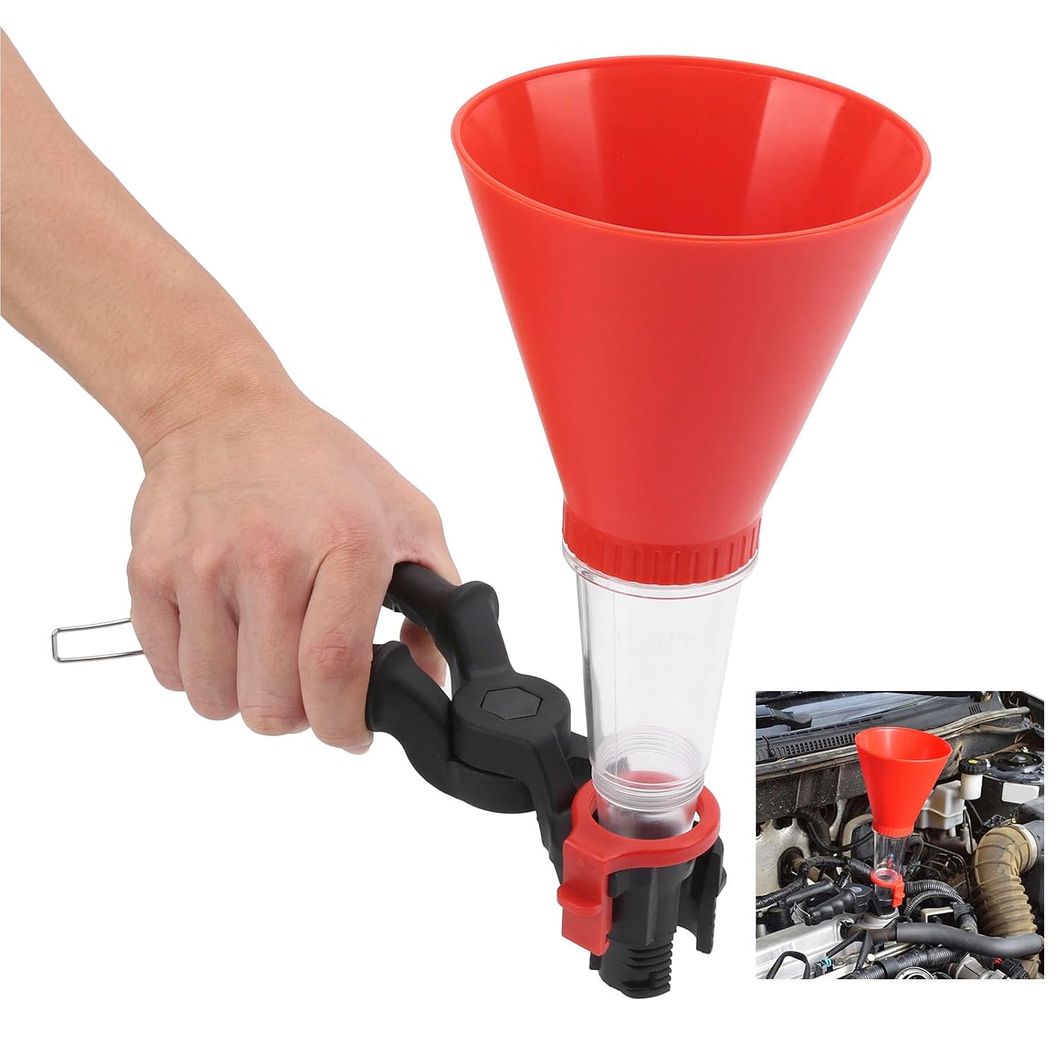 3PCS Universal Engine Oil Funnel Kit, Orange with Transparent Lower Chamber, ABS Material
