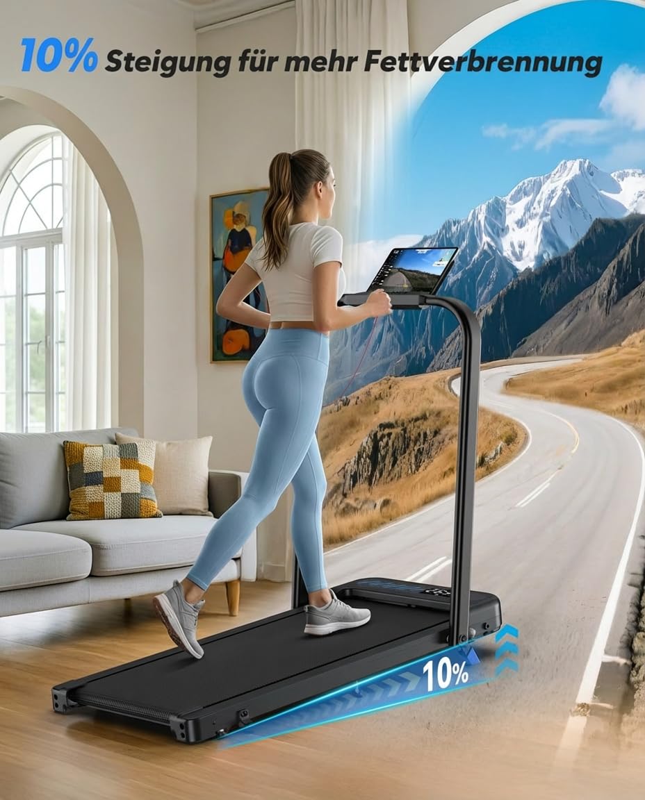 Laufband für Zuhause Klappbar, 6 in 1 Walking Pad mit Steigung, 3.0PS Klappbares Laufband für Zuhause & Büro mit LED-Anzeige, Treadmill for Home, Leise Laufband mit APP, Bis 150 kg,Keine Installation