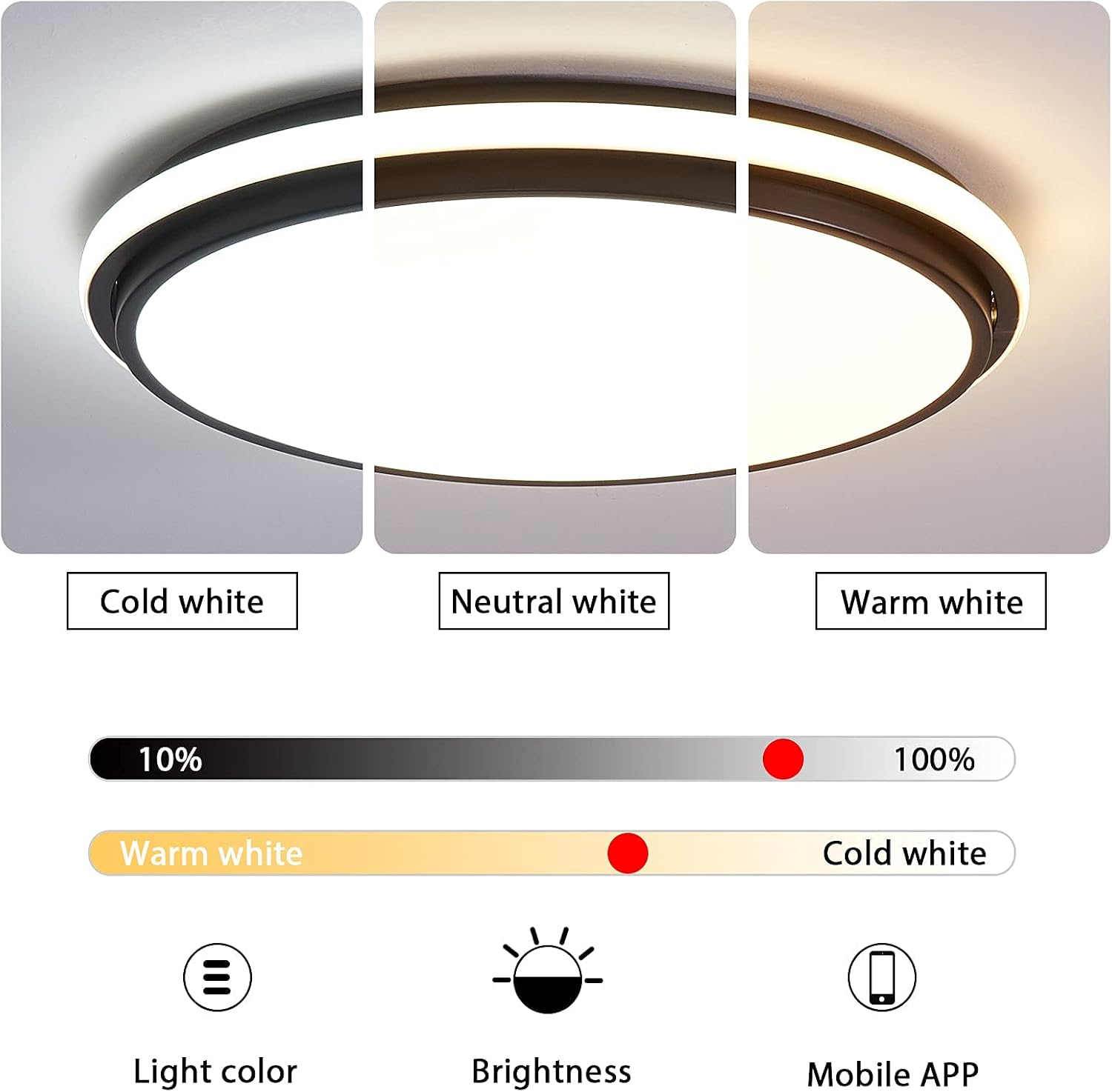 Led Ceiling Light,Remote Control,Brightness Dimmable,30006500K,30CM