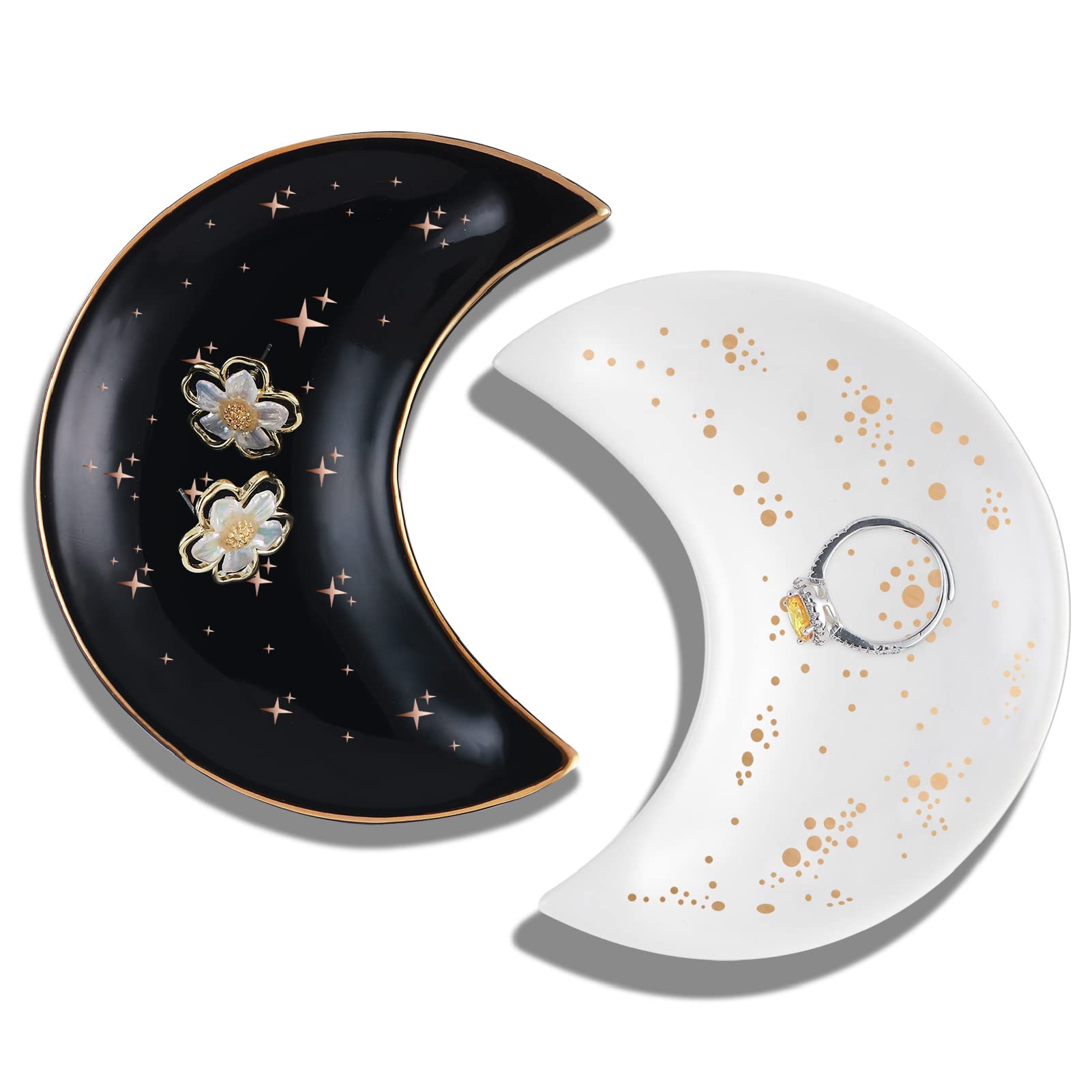 Titanape 2PCS Small Moon Trinket Dish Jewellery Dish Tray, Decorative Ceramic Ring Dish Holder, Funny Gifts for Women, Friend, Her, Birthday Wedding Engagement Bride Bridal Shower Christmas Gift