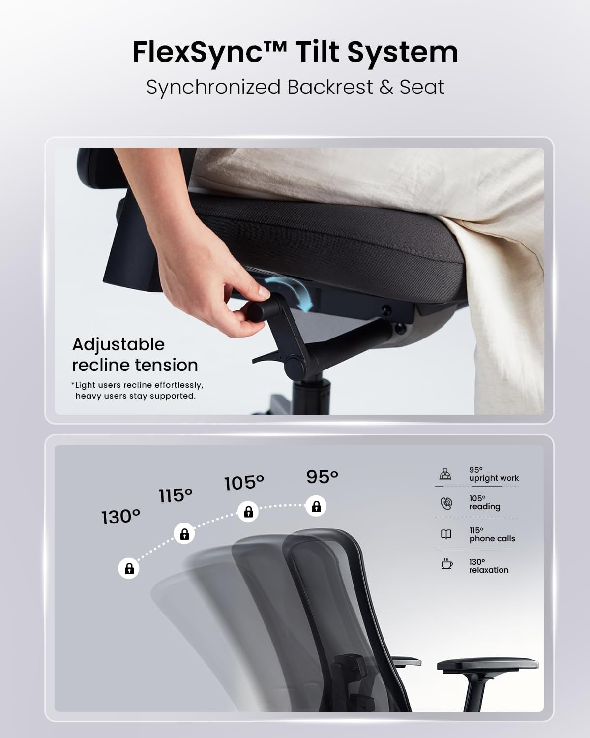 ProtoArc Ergonomiczne krzesło biurowe – Flexer Pro nylonowe oddychające krzesło siatkowe, dwuczęściowe regulowane podparcie lędźwiowe, regulowane podłokietniki 4D, krzesło komputerowe do domu / biura