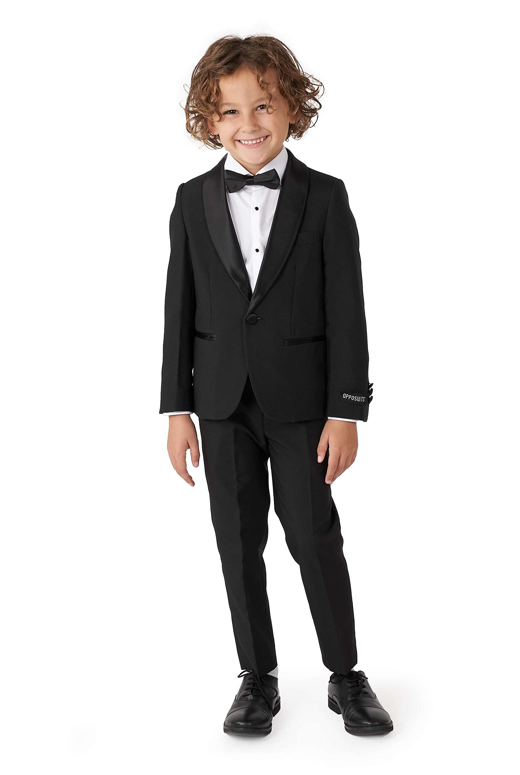 OppoSuitsBoys Formal Outfit - Premium Tuxedo Suit - Slim Fit - Black - Includes Blazer, Pants and Bow Tie - Aged 2-8 Years