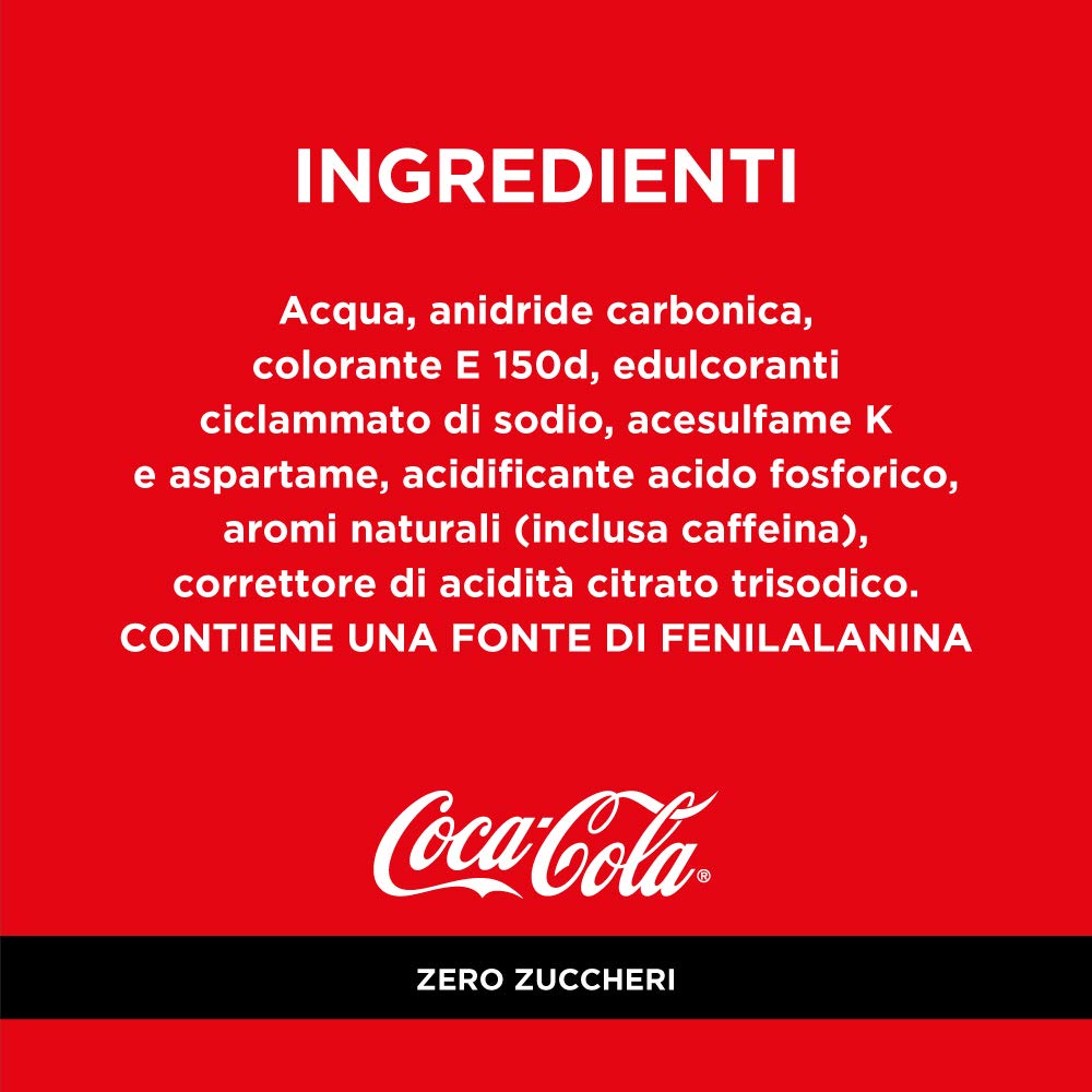 Coca-Cola Zero Zuccheri – 6 Bottiglie da 1 L, Tutto il Gusto della Formula Coca-Cola Senza Calorie, in bottiglia PET 100% Riciclabile, Bevanda Analcolica con Edulcoranti (Confezione da 3)