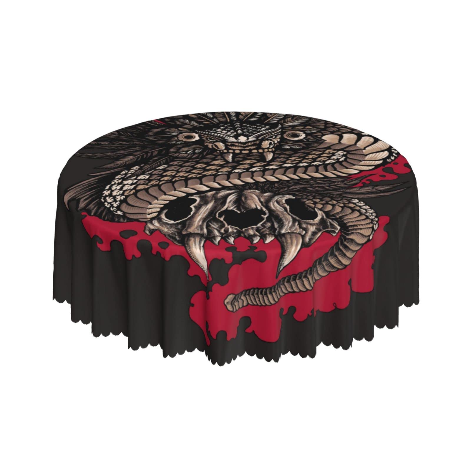 Lsjuee Tribal Mayan Dragon Skull Round Tablecloth 60 Inch Printed Washable Tablecloth for Dining Party Holiday Fall Home Decorative