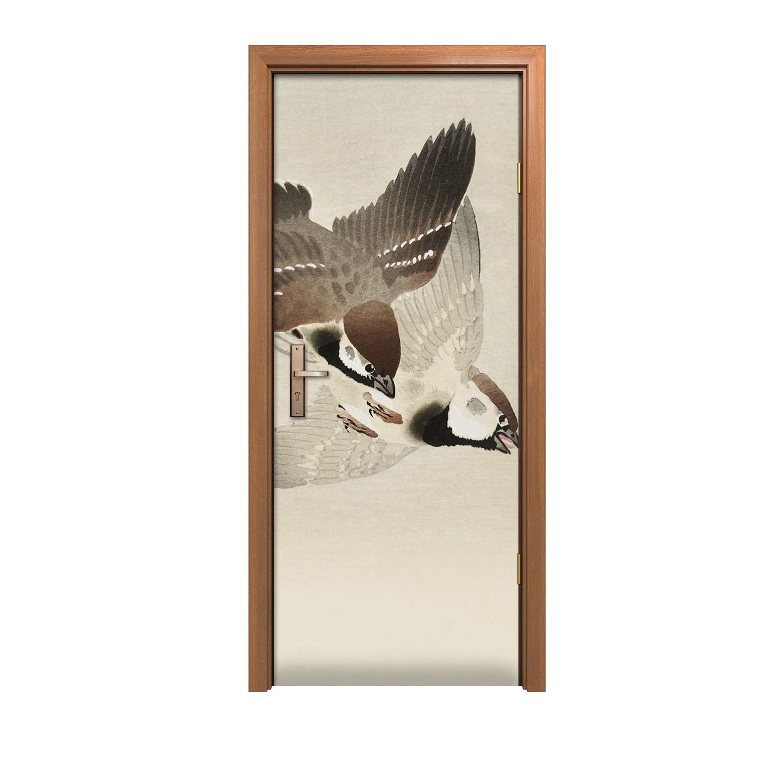 Autocollant de porte motif oiseaux moineaux au design haute définition 90x200cm