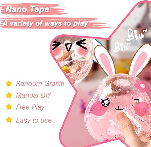 Miniatura 7 de Kit de burbujas de nanocinta, globos de burbujas súper elásticos con 5 pajitas, paquete de 7 unidades, purpurina, cinta mágica de plástico de doble