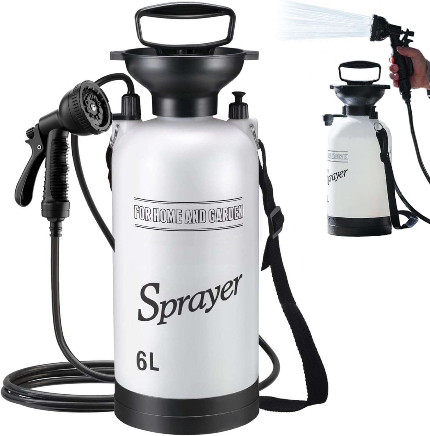 Portable Camping Shower, 6L Portable Shower with 10 Modes Sprayer Head and 9.84ft Hose for Garden Picnic Hiking Beach Car Cleaning Camping