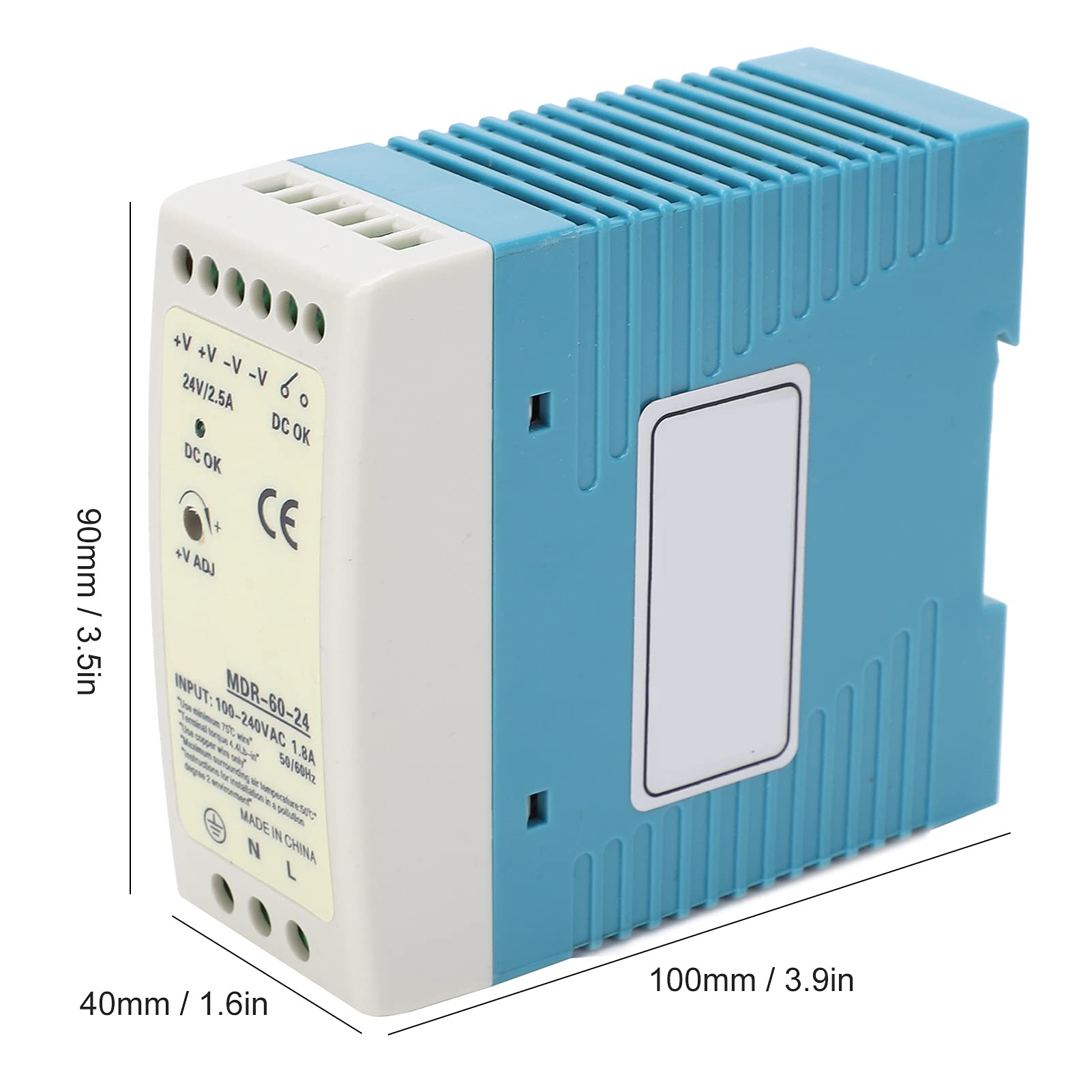 100 Alimentatore su guida DIN 240 V CA, protezione da surriscaldamento, sovraccarico da cortocircuito, materiale ABS ad alta efficienza energetica, per pannelli di