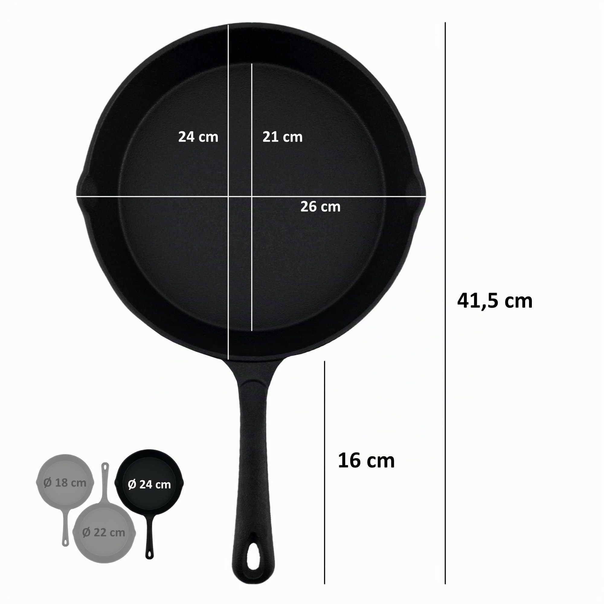 BBQ-TORO Juego de Sartenes de Hierro Fundido con Revestimiento PRO3+ | Serie Ultimate | 3 Piezas: Ø 16 cm, Ø 20 cm, Ø 24 cm | Curado con el proceso PRO3+ | Con Boquillas Laterales | Termorresistentes