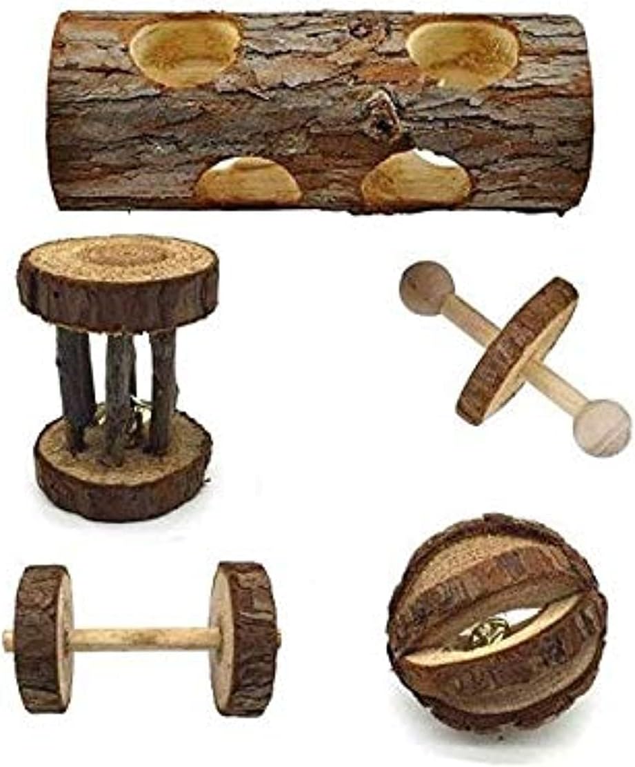 Chew Toys for Teeth, Natural Wooden Pine Ball, Cage Accessories for Hamster (Pack of 5)