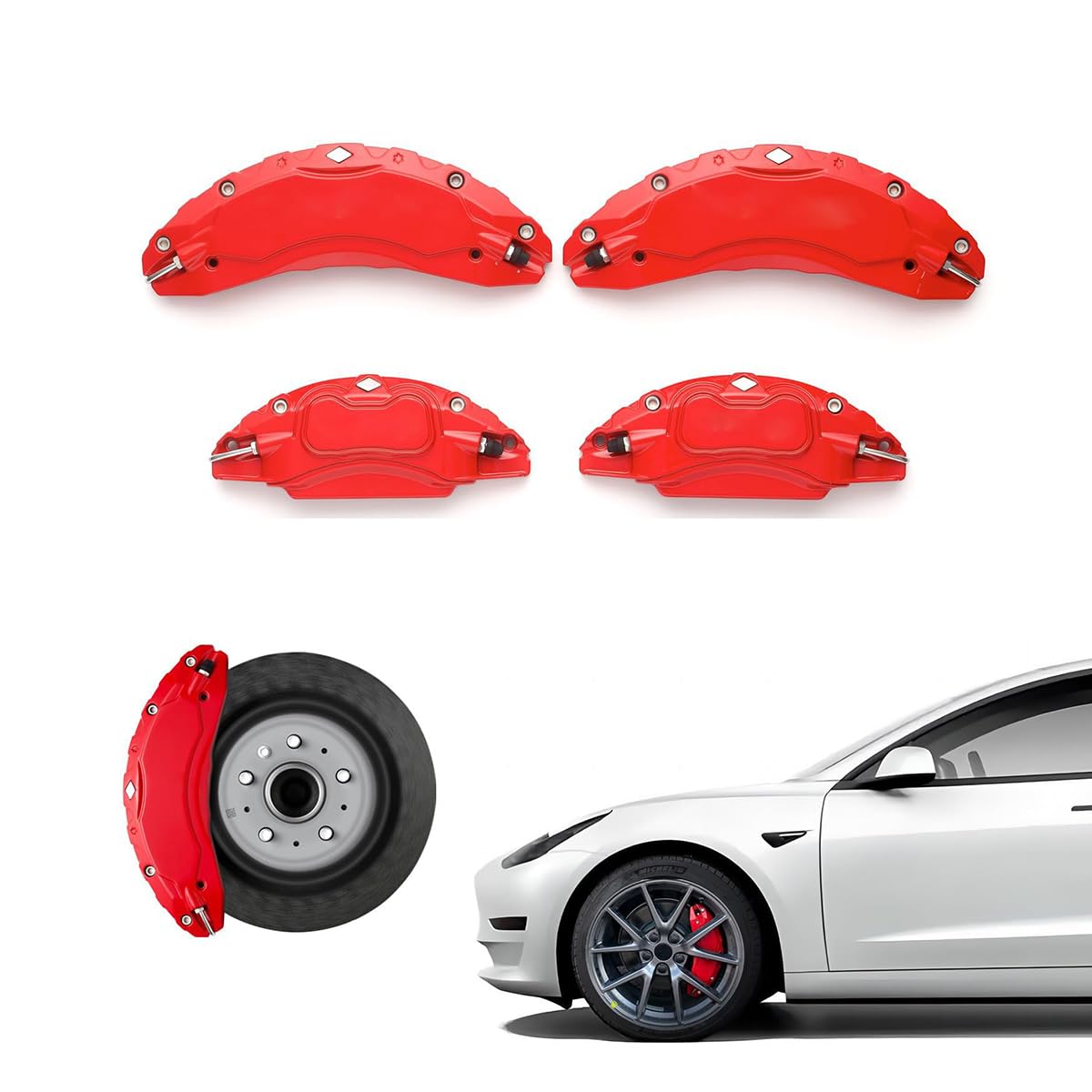 4 adesivi di copertura per pinza freno auto per Land Range Rover Evoque SUV 4 porte 2012-2015, pastiglie freno in alluminio stile 3D anteriore posteriore esterno corpo kit con logo modello, A Rosso
