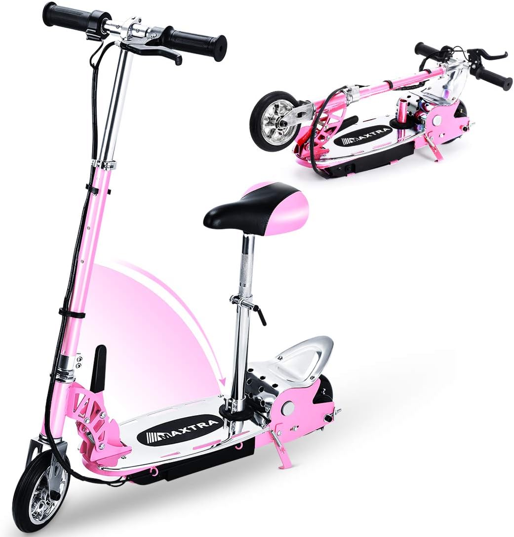 Overwhelming Upgrade Adjustable Handlebar Height and Seat Folding Electric Scooter for Kids,177lbs Max Weight Capacity No Kick to Start Motorized Scooters with Removable Seat -Pink