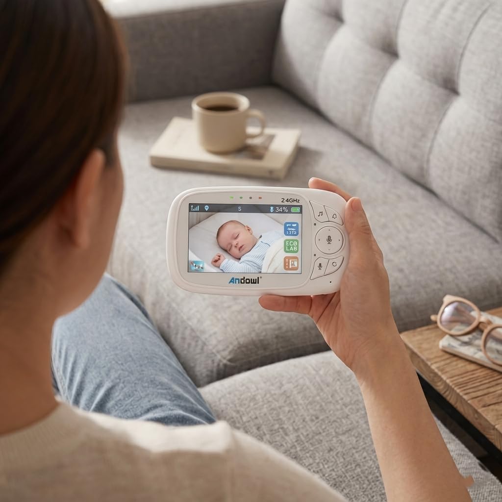Baby Monitor Video Wireless 2.4GHz – Videocamera per Neonati con Visione Notturna, Audio Bidirezionale, Sensore Temperatura, Ninne Nanne – Portata 260m – Schermo LCD