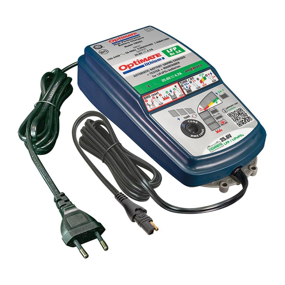 TecMate OptiMate Lithium 8s 5A, TM-280, Cargador-mantenedor con Modo de recuperación para baterías Selladas de 25.6V/26.4V y 5A en 10 Fases