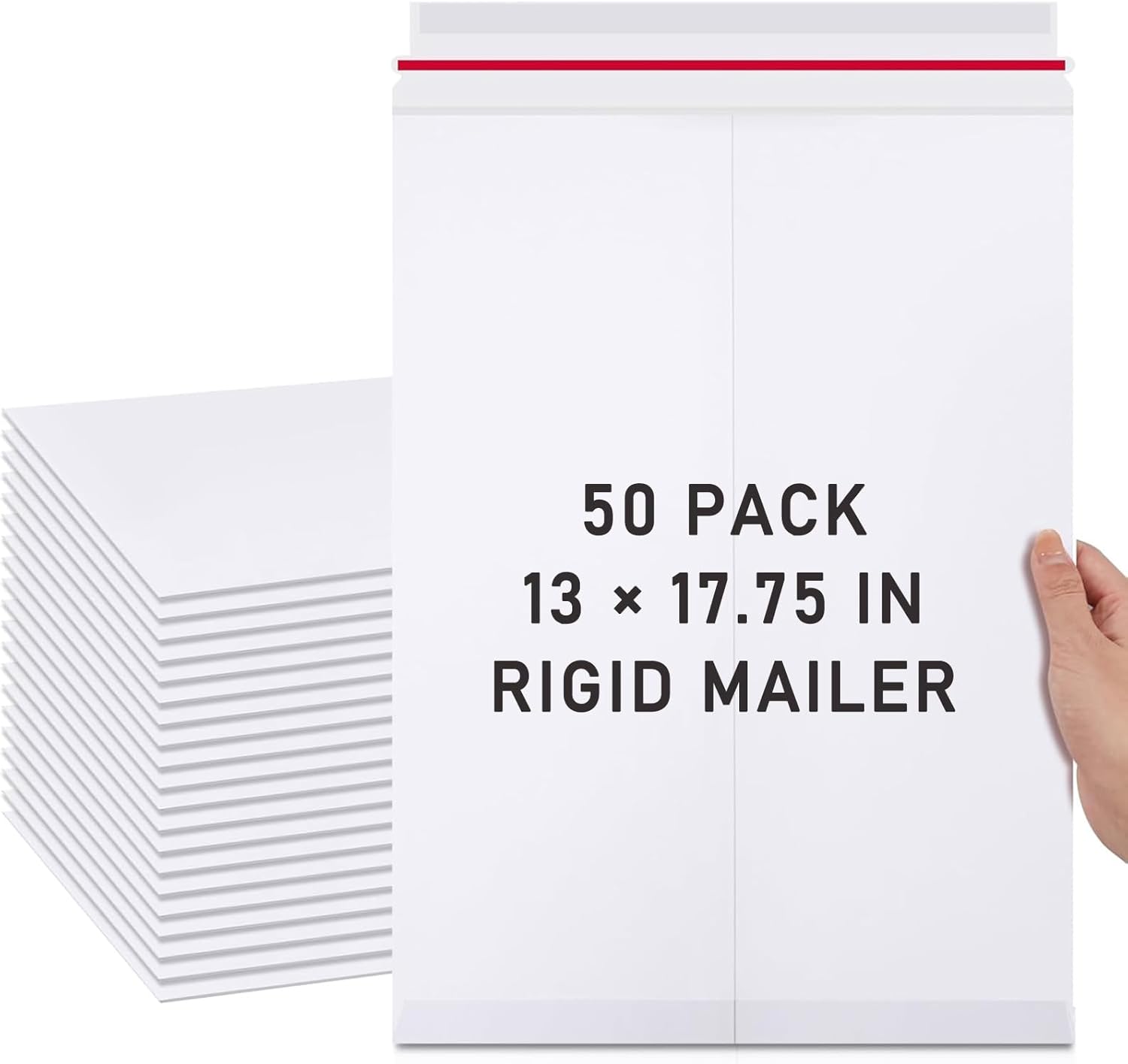 ReliThick 20 Pcs 13 x 17.75 Inch Large Rigid Mailer Self Photo Document Mailers Adhesive Stay Flat White Cardboard Envelopes White Kraft Envelopes for Art Prints Cd Photos Document