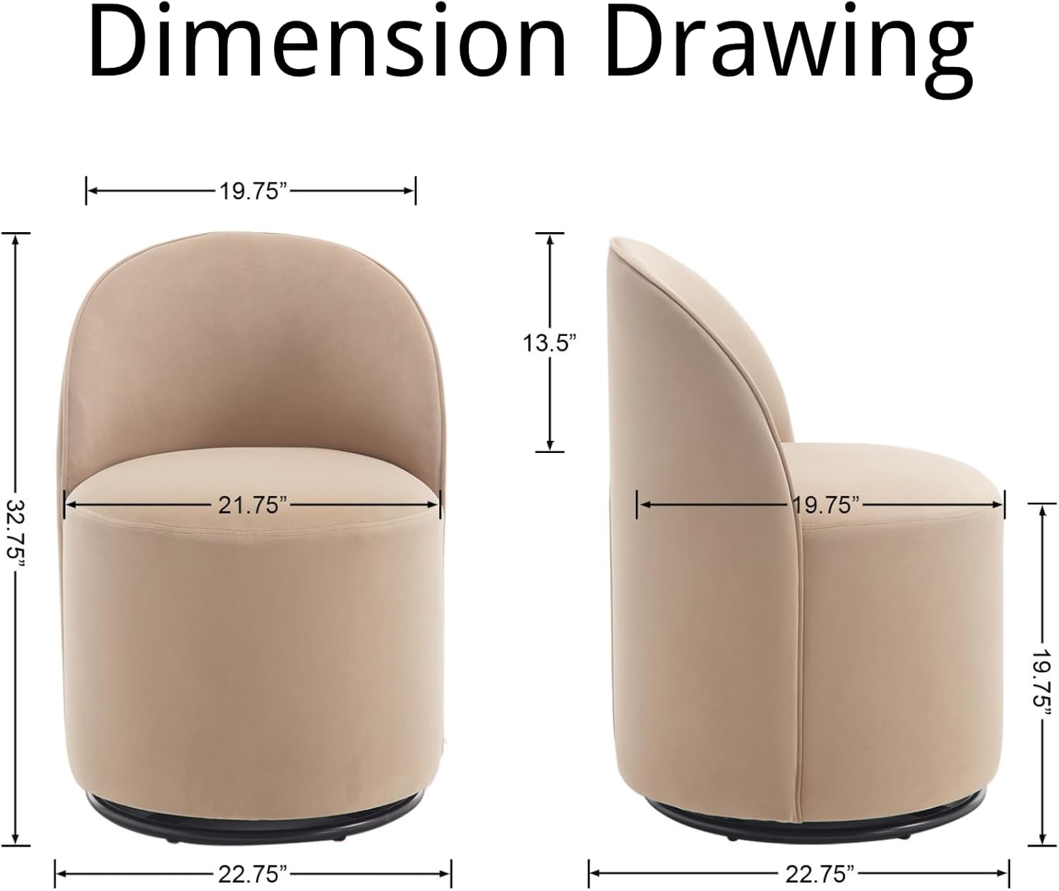 Modern Barrel Dining Chairs Set of 6, Swivel Base Khaki Accent Chair 360°Rotating Vanity Chair Mid-Century Dining Side Chair Kitchen Chair for Living Room, Bedroom, Home, Office, Kitchen