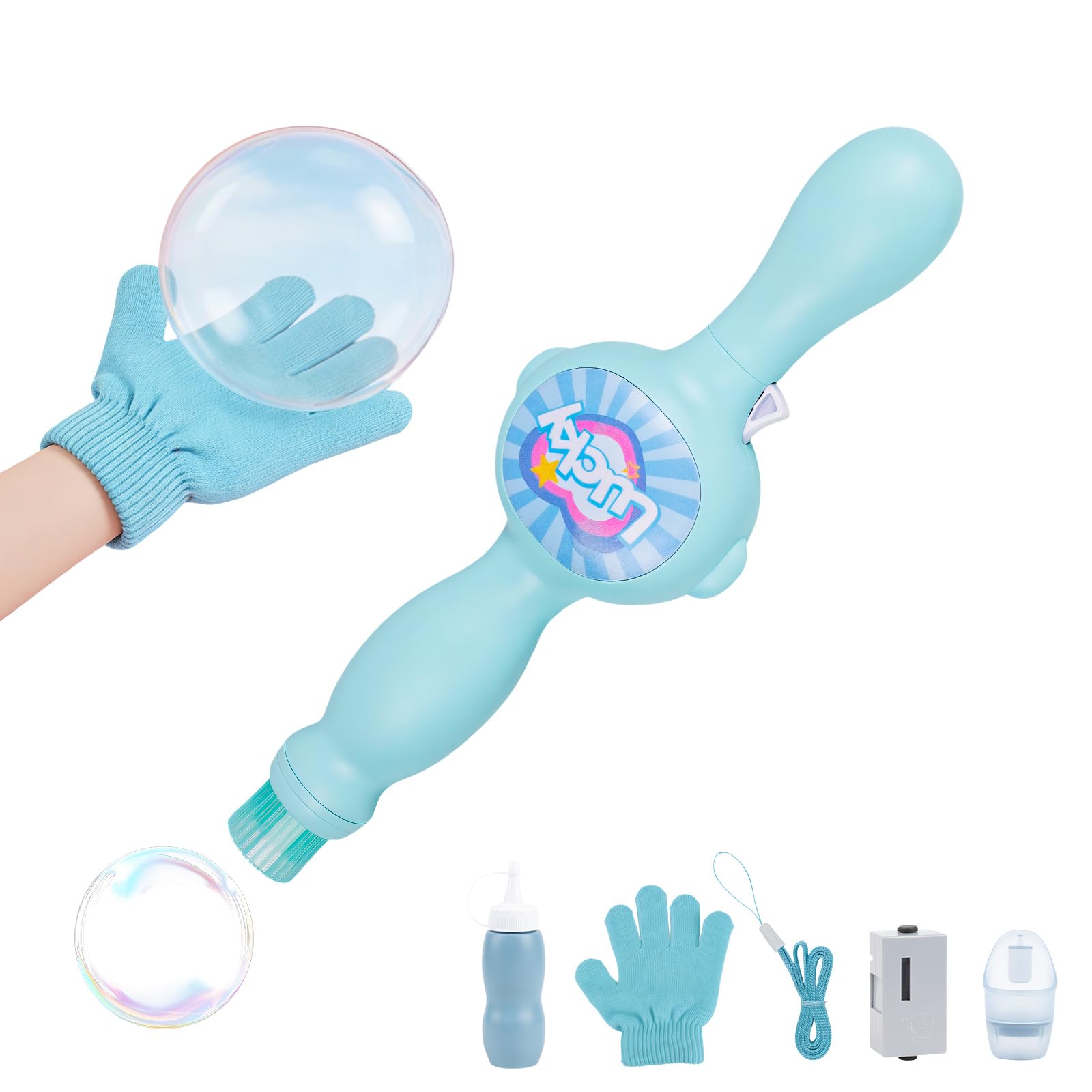 Magic Smoke Bubble Wand for Kids - Elastic Fog Bubbles Maker with Colorful Lights, Rechargeable Interactive Bubble Blower Toy for Indoor Outdoor Birthday Party Festival Gift, Blue