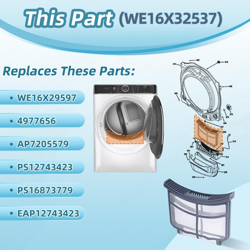 2025 Upgraded WE16X32537 Dryer Lint Filter Compatible with GE, Replacement Parts WE16X29597 4977656 AP7205579 PS12743423 PS16873779 EAP12743423