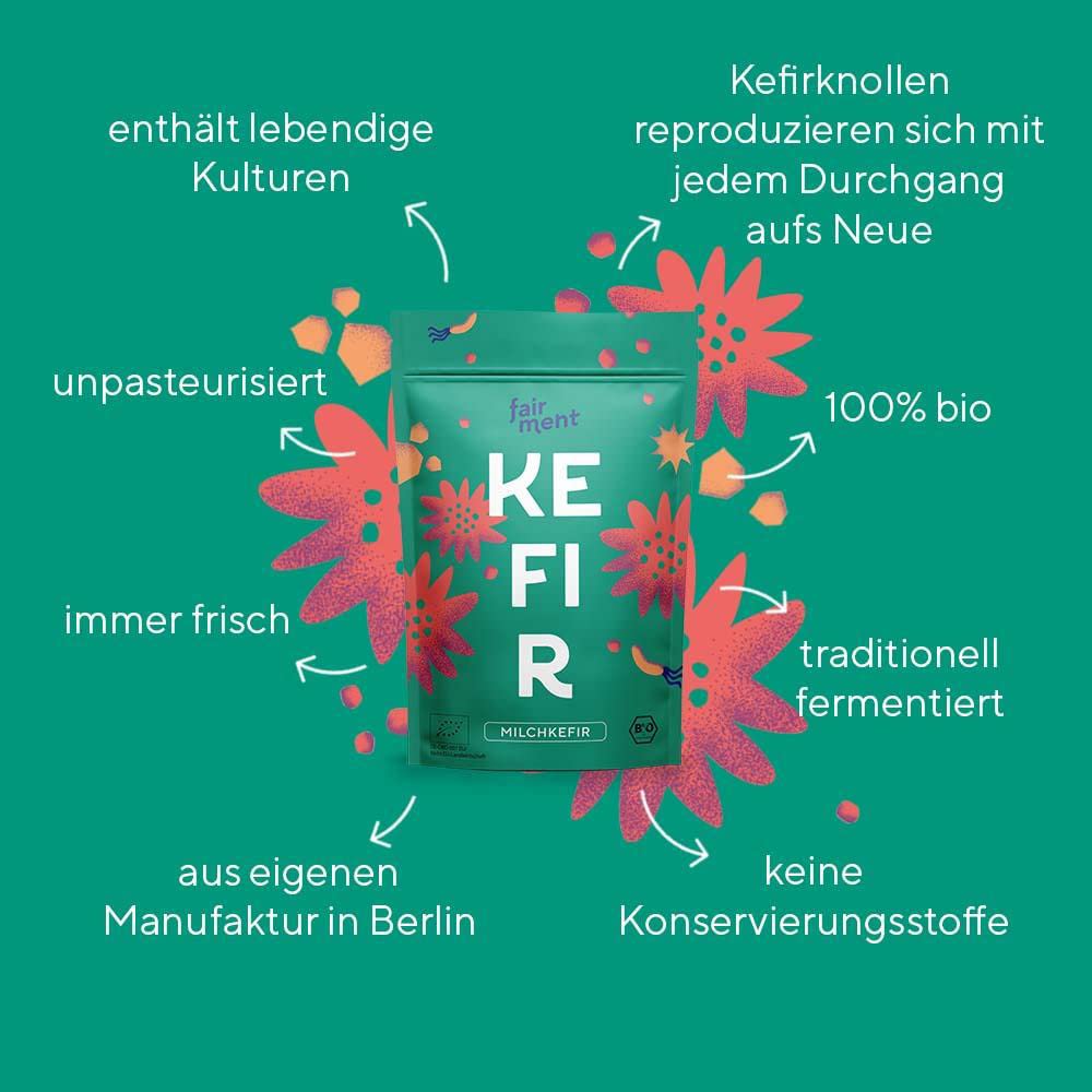fairment Milch Kefir Starter Set - Bio Kefirkultur mit Zubehör, Handbuch und Community-Zugang