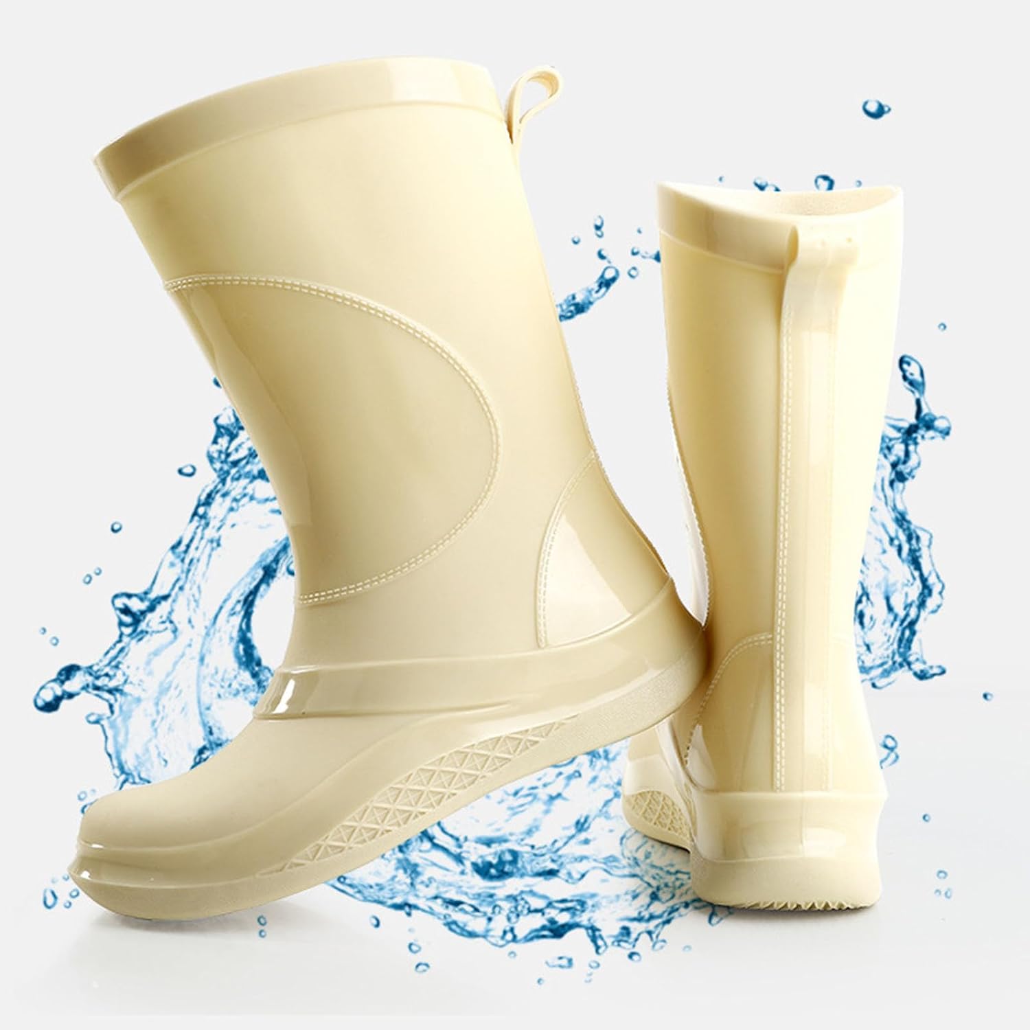 Ladies Fashionable and Casual Mid Tube Waterproof and Work Rubber Shoes