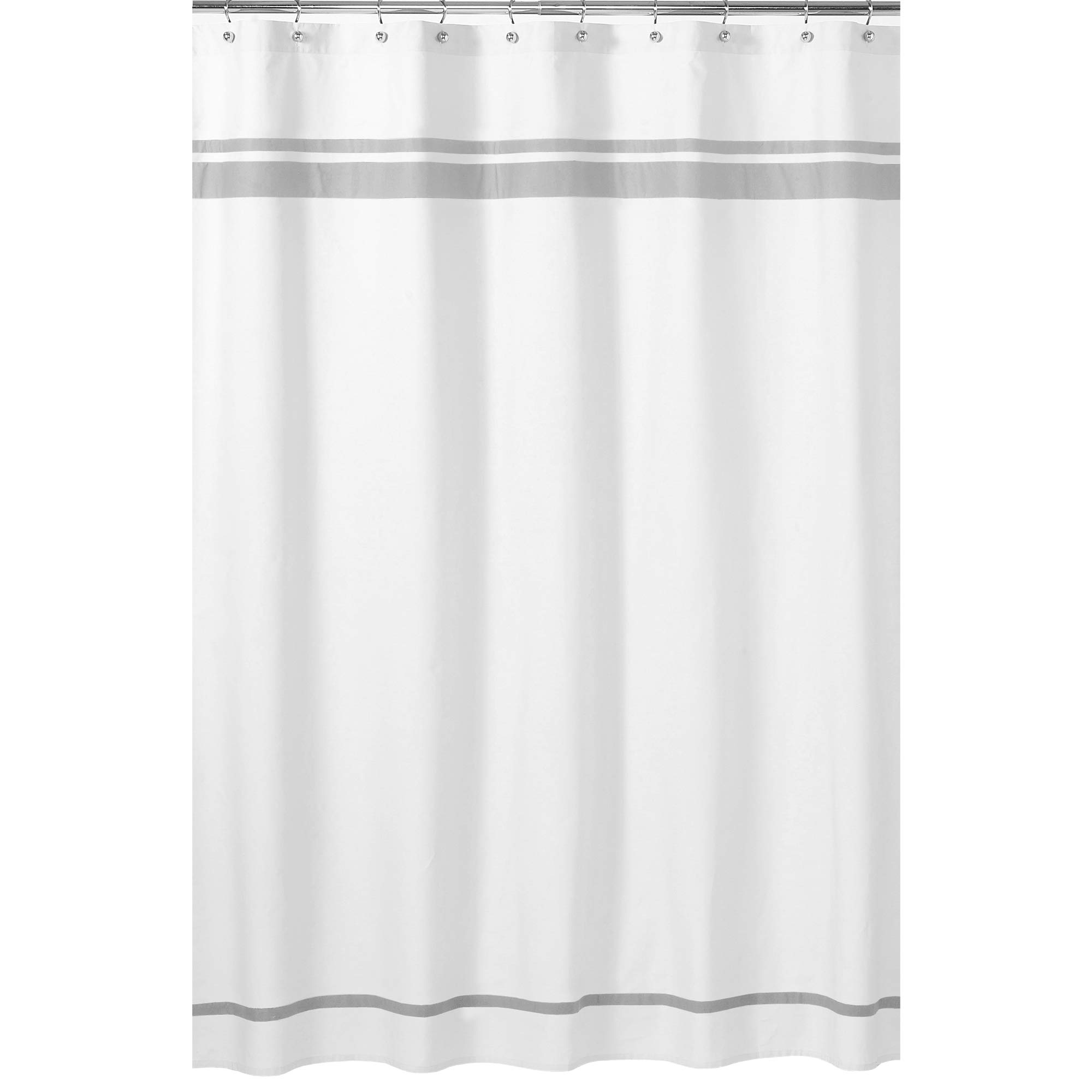 Sweet Jojo Designs White and Gray Hotel Kids Bathroom Fabric Bath Shower Curtain