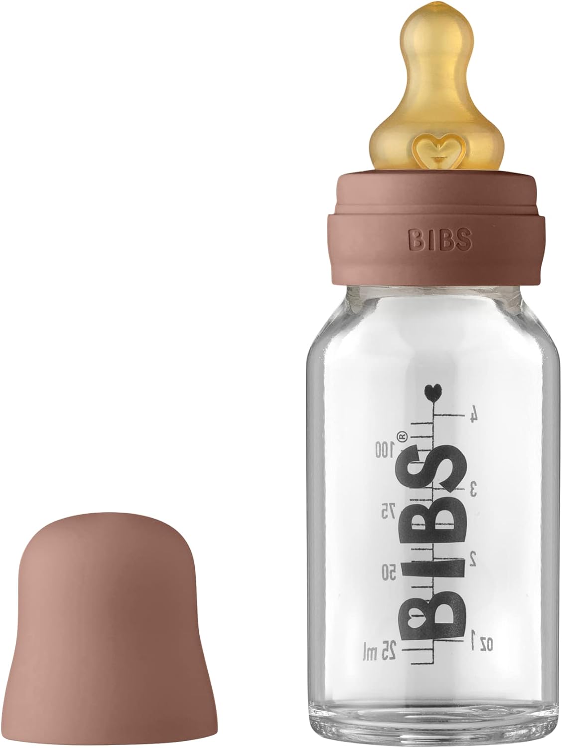 BIBS Baby Glass Bottle. Anticolic. Round Natural Rubber Latex Nipple