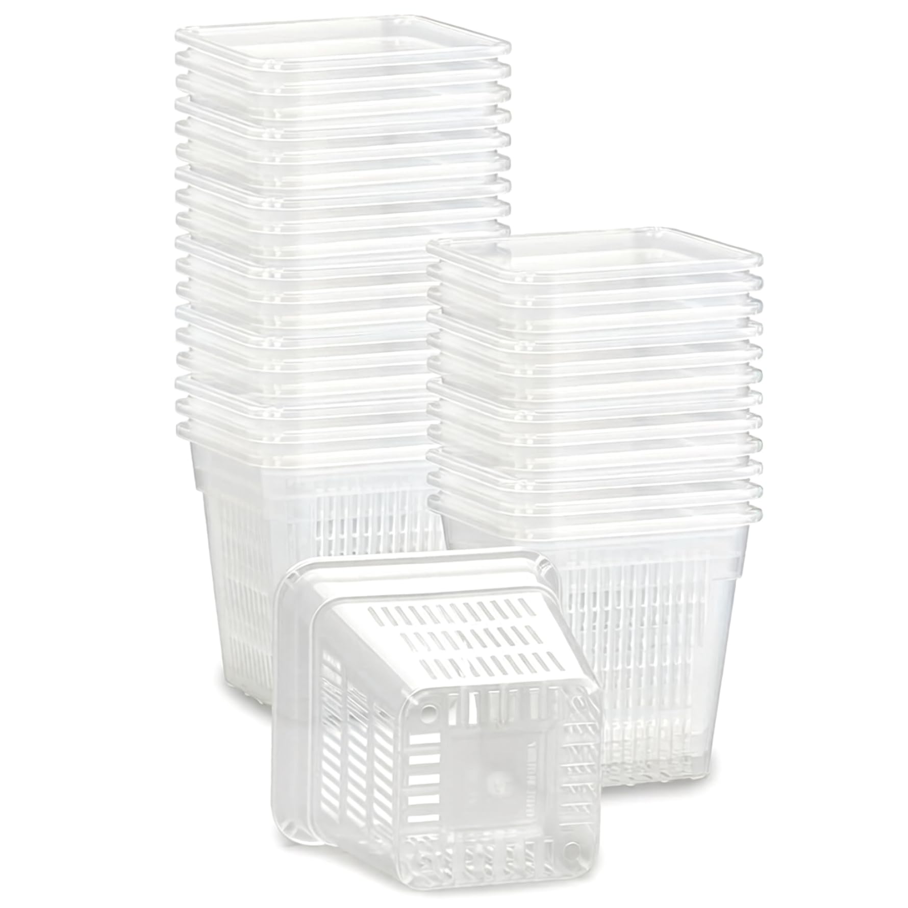 CAKEEYUM 4 Inch Clear Nursery Pots 30PCS Square Clear Plant Pots with Drainage Plastic Orchid Pot for Seed Starting, Root Cutting 4 Inch Nursery, Plant with Draina