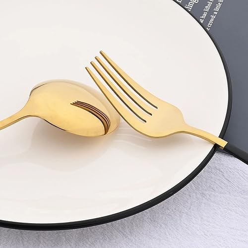 Miniatura 3 de Juego de 6 tenedores de ensalada, tenedores de postre, cubiertos de acero inoxidable 180 pulido de espejo de 7.48 pulgadas (negro dorado, 6 piezas)