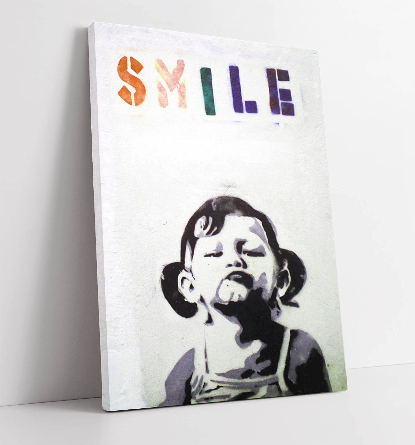 Canvasartshop Boys Multicoloured - Banksy Smile Graffiti- Canvas Wall Art Picture Print (18X12)