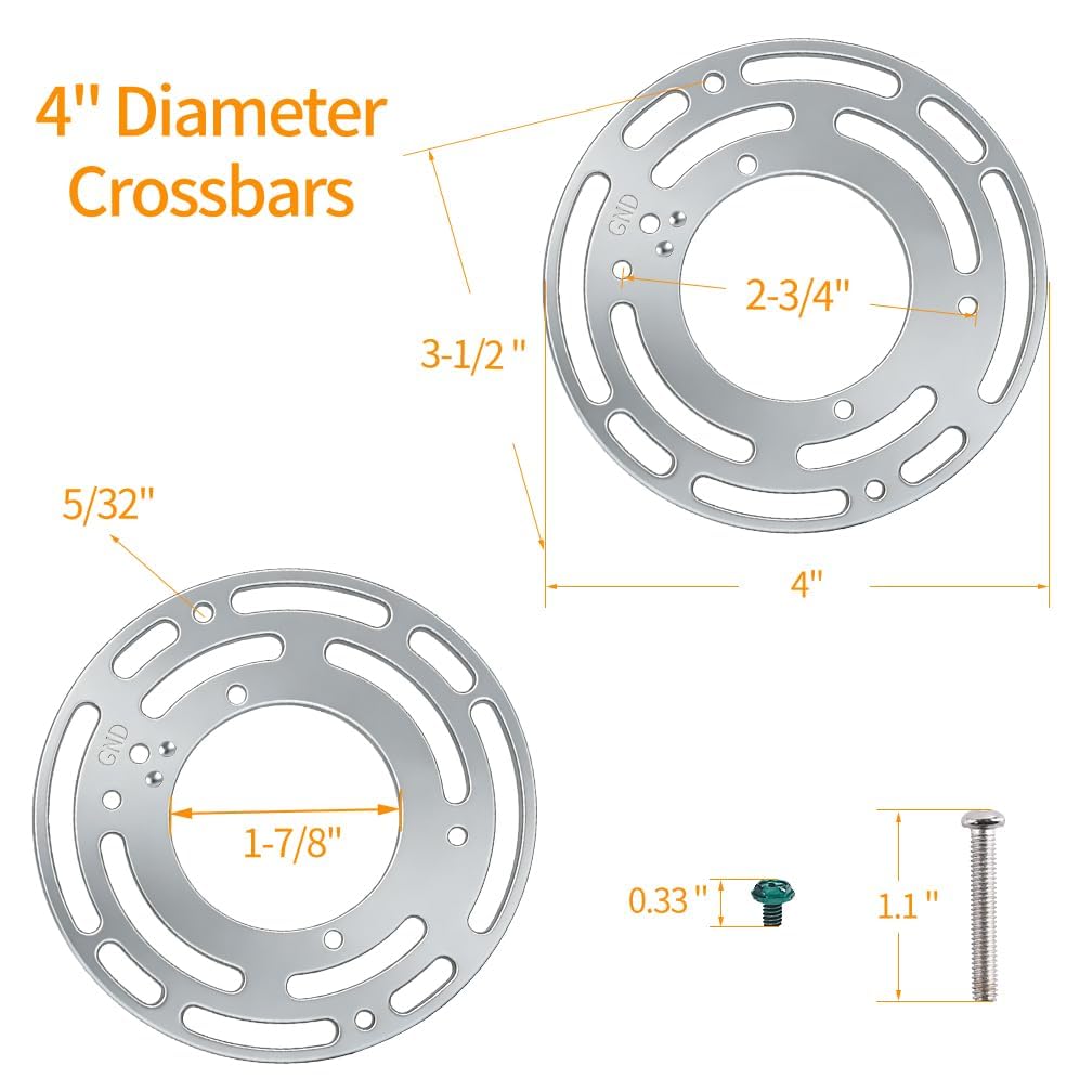 2 Pack Ceiling Fan Adapter Plate, Universal 4 Inch Ceiling Light Mounting Bracket, Steel Junction Box Adapter with Ground Screw, Light Fixture Mounting Bracket, Light Crossbar for Wall or Ceiling — Amazon image 3