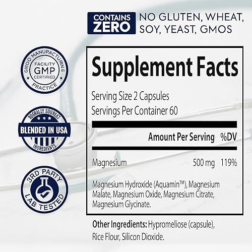 Miniatura 2 de Glicinato de magnesio 5 en 1 de espectro 5 en 1 de ZnS Health, malato, citrato, óxido, hidróxido para energía, nervios, músculos, sueño