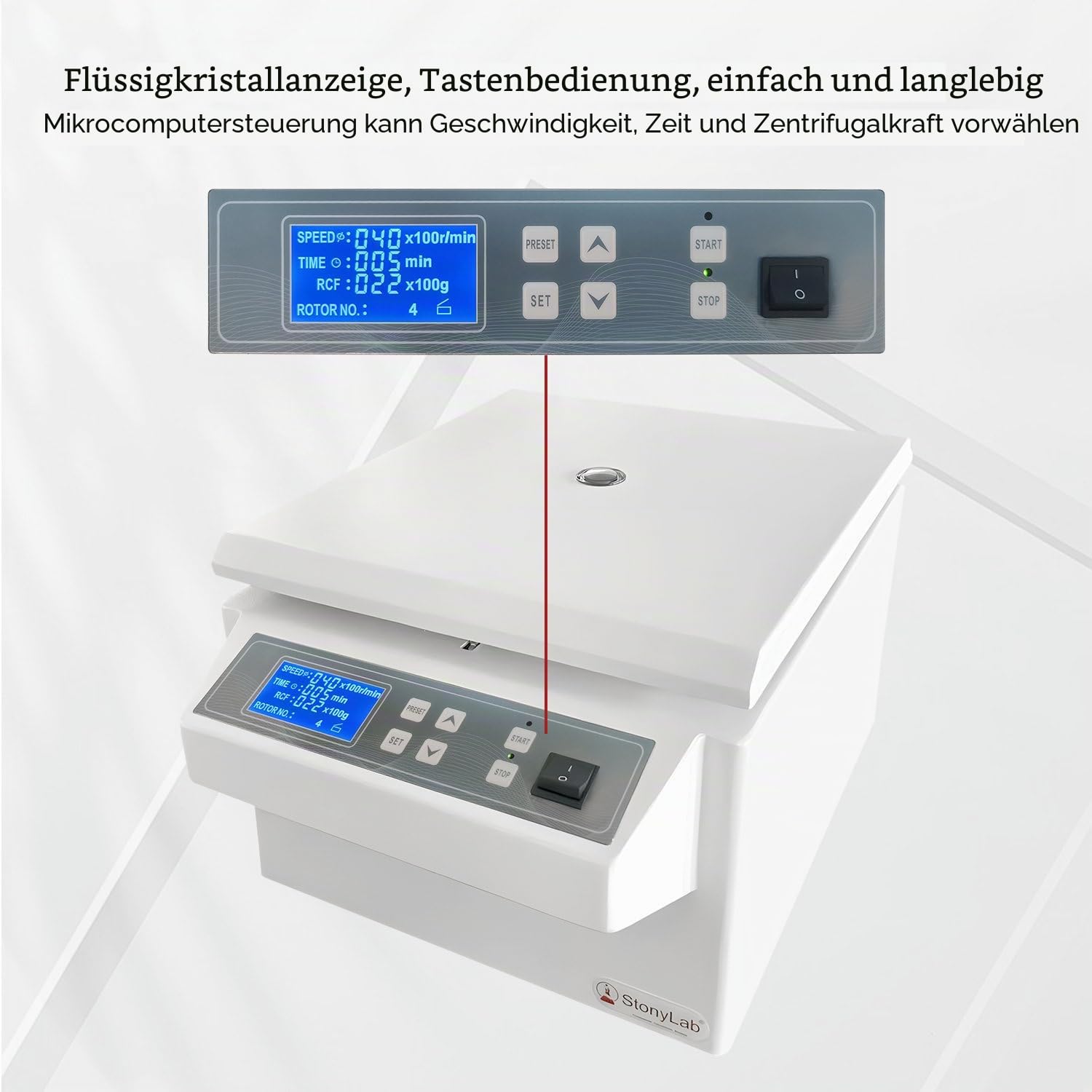 stonylab Niedrigdrehzahl-Zentrifuge, 220V/60Hz Digitale Tischzentrifuge mit 4000 U/MIN Max Geschwindigkeit, 2400xg Max Zentrifugalkraft, 15 ml x 8 Schwenkrotor