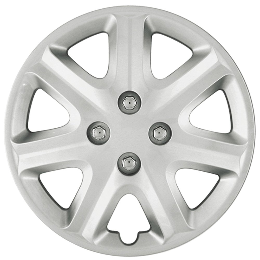 OxGord 15 inch Silver Snap-On Hubcaps with 7 Spoke Compatible with 2003-2005 Honda Civic Standard Steel Wheel Covers