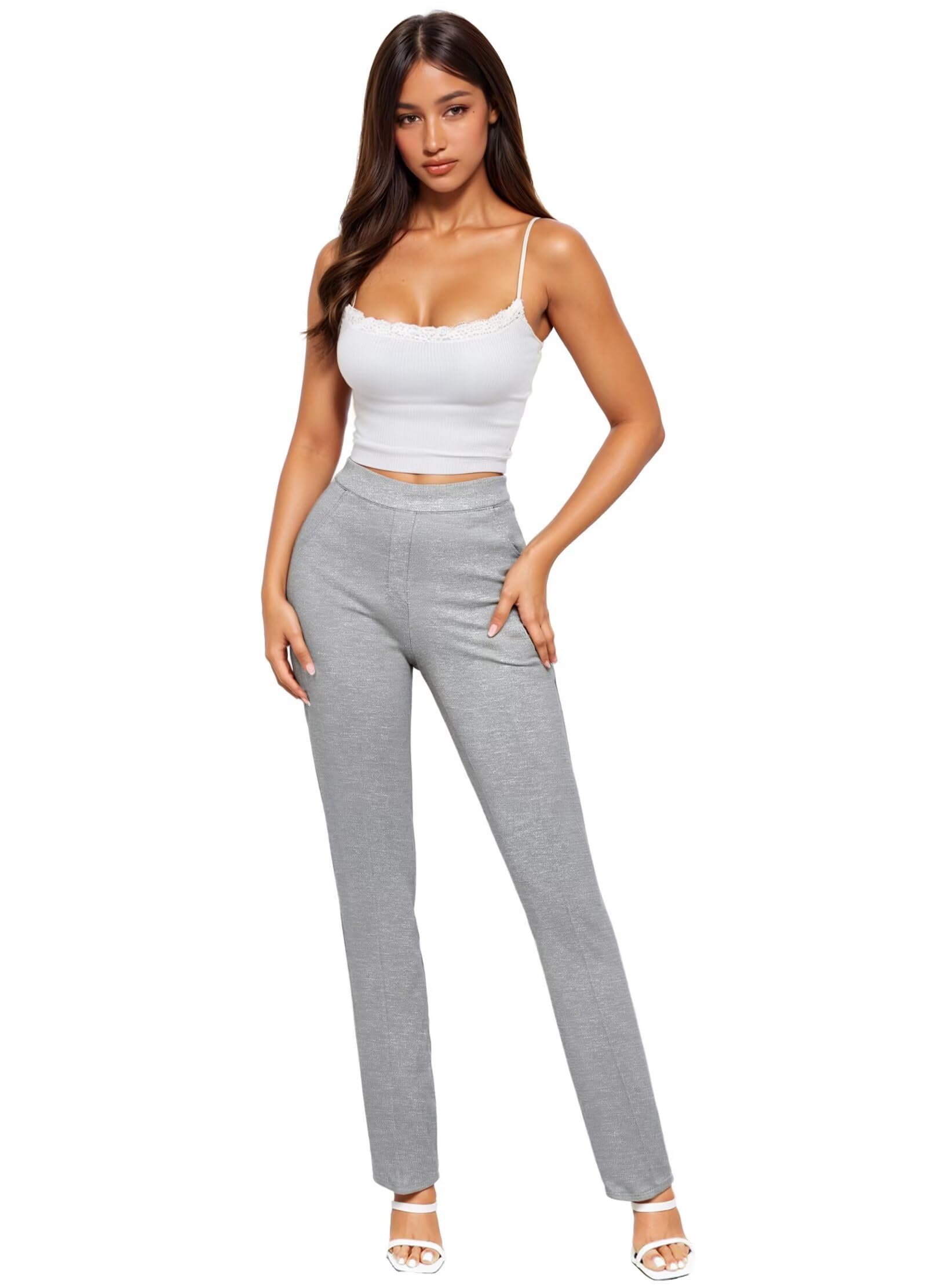 Hybrid Company Womens Straight Leg Pull On Pants Ultra Stretch Ponte Office Casual Wear