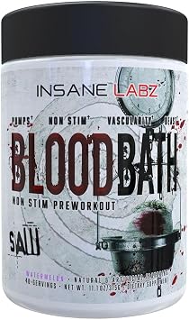 Insane Labz Saw Bloodbath, Non-Stim Pump Pre Workout Powder with Nitrosigine, OxyGoldTM, Agmatine Sulfate, L-Citrulline and Betainne Anhydrous, 40 Srvgs 40 Servings, Watermelon