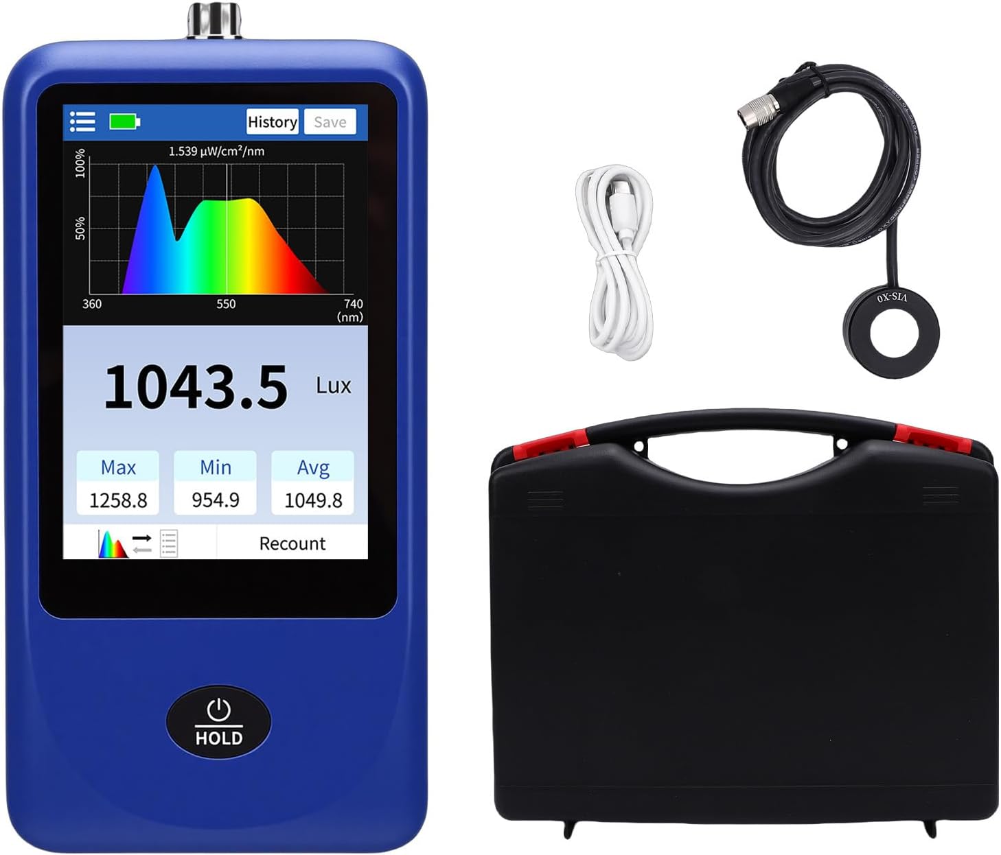 Light Spectrum Meter, Illuminance Meter Handheld Spectrometer with Curve Display for Measuring Color Temperature