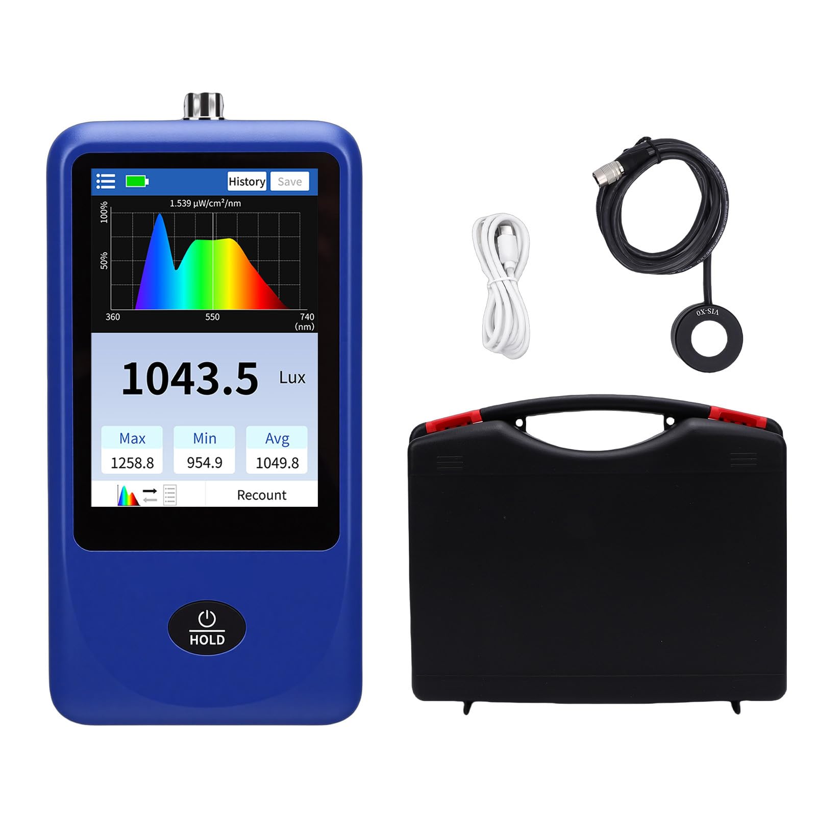 Misuratore di Spettro Luminoso, Spettrometro Portatile, Misuratore di Visualizzazione della Curva di Illuminamento per Misurare la Temperatura del, PPFD e Gamma di 1 Milione di Lx, Adatto a